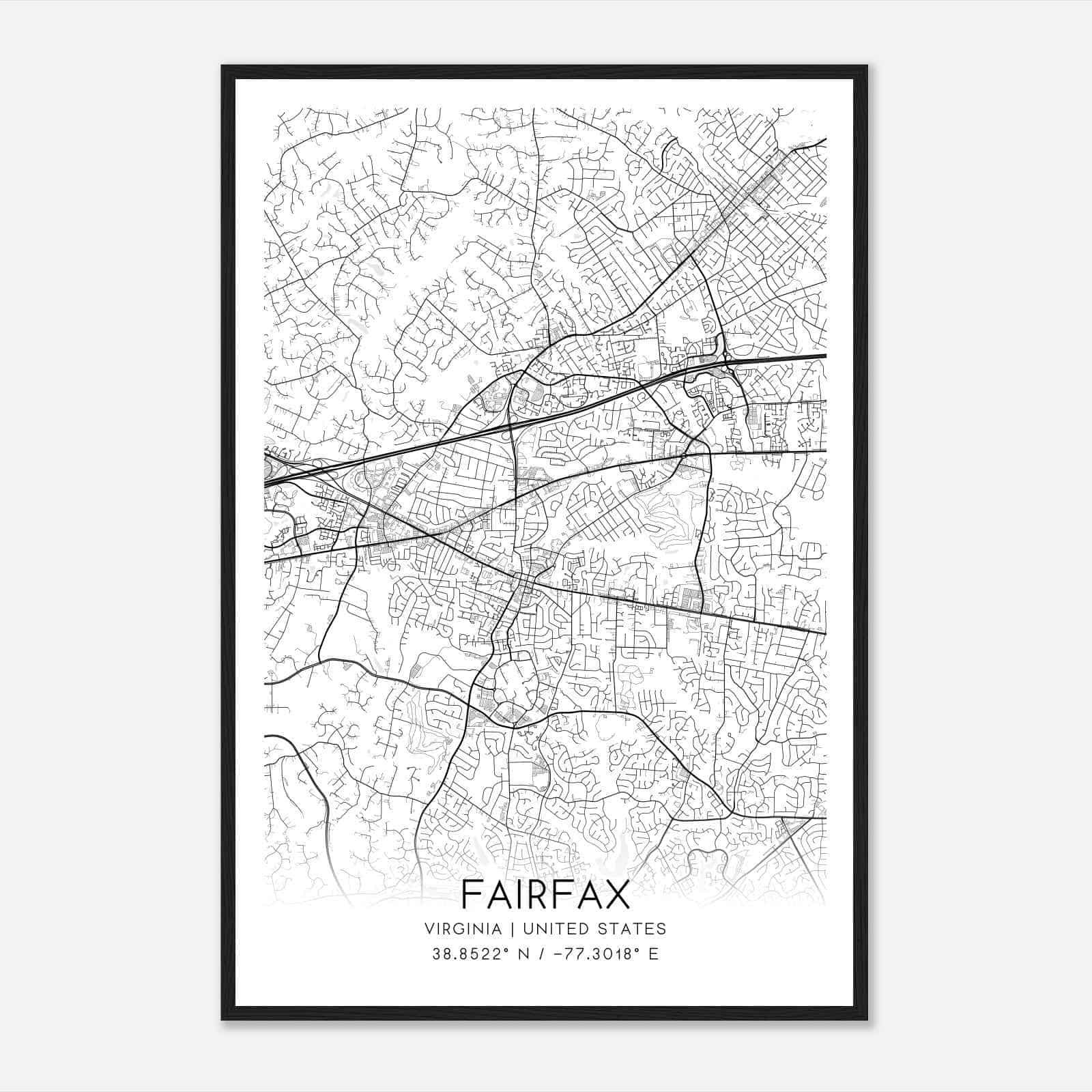 Fairfax Virginia Map Poster, Modern Home Decor Wall Art Print