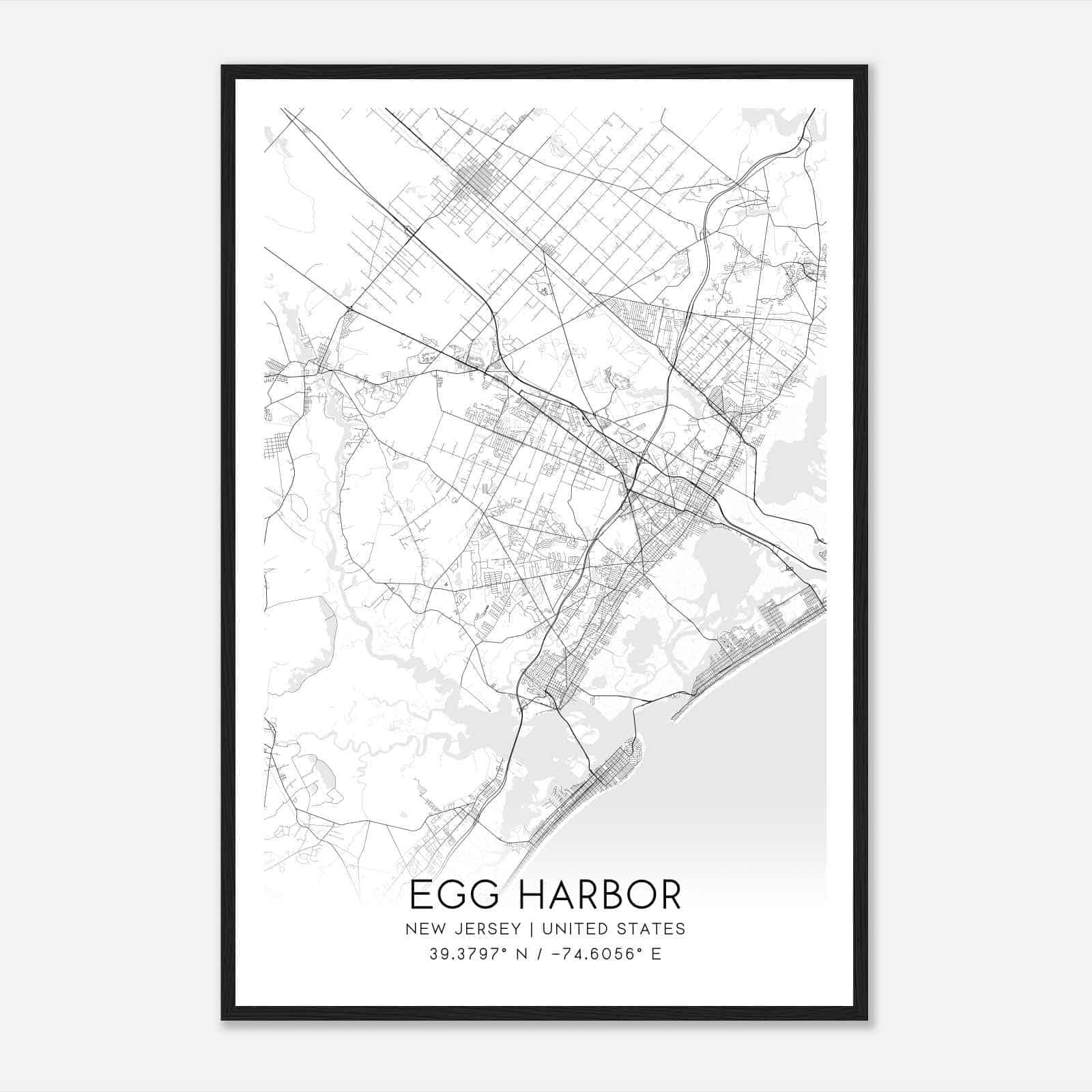 Egg Harbor New Jersey Map Poster, Modern Home Decor Wall Art Print
