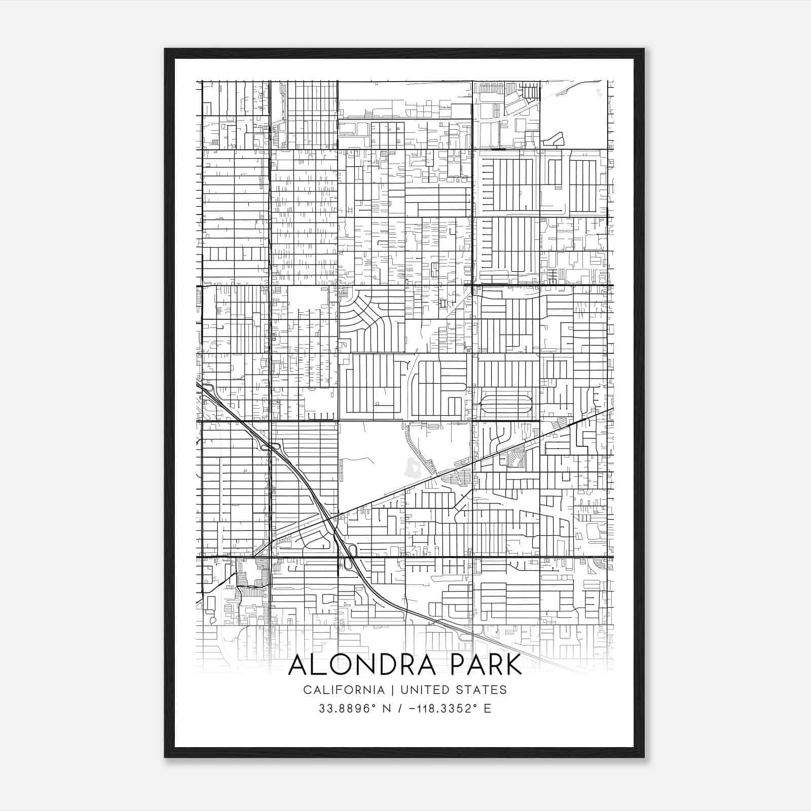 Alondra Park California Map Poster, Modern Home Decor Wall Art Print
