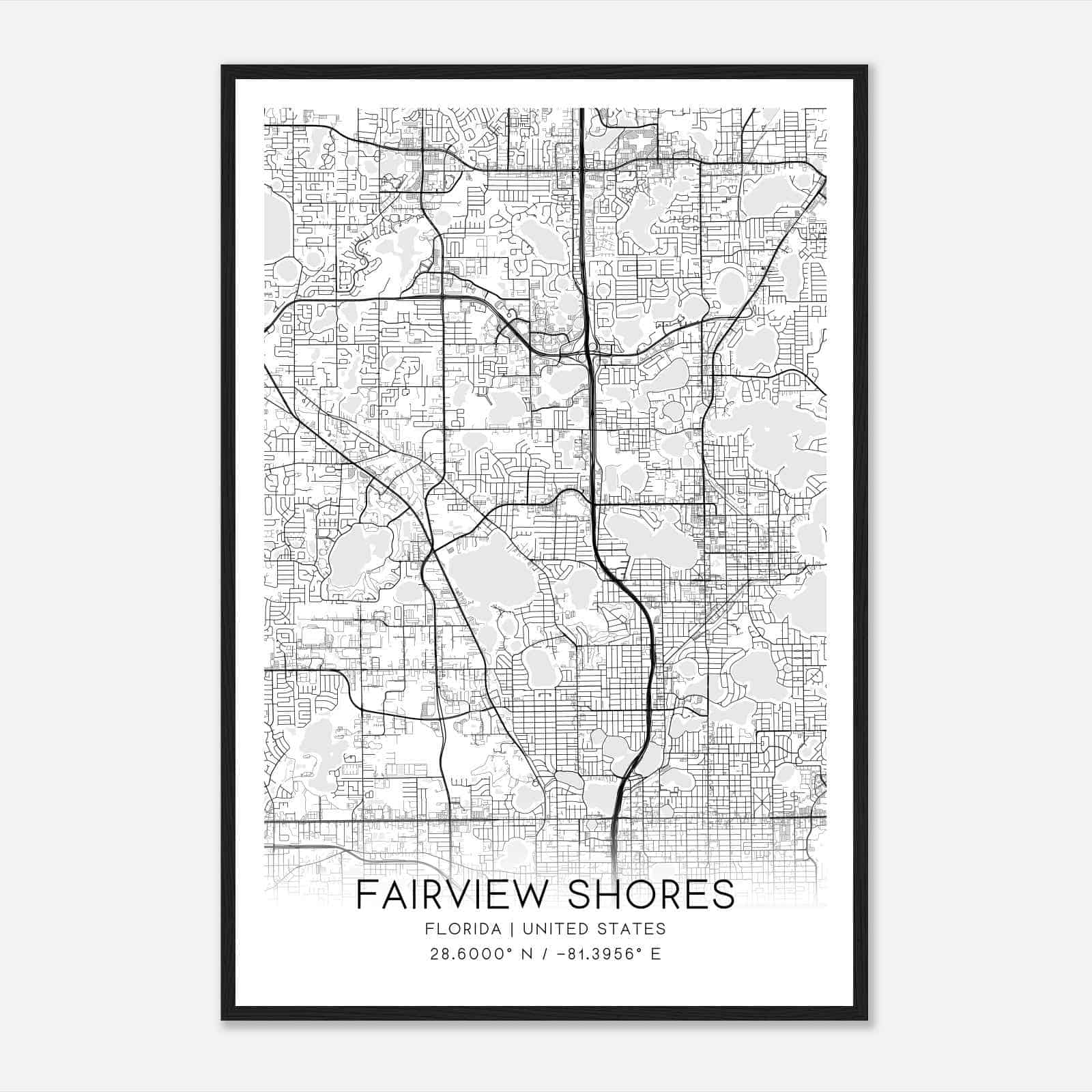 Fairview Shores Florida Map Poster, Modern Home Decor Wall Art Print