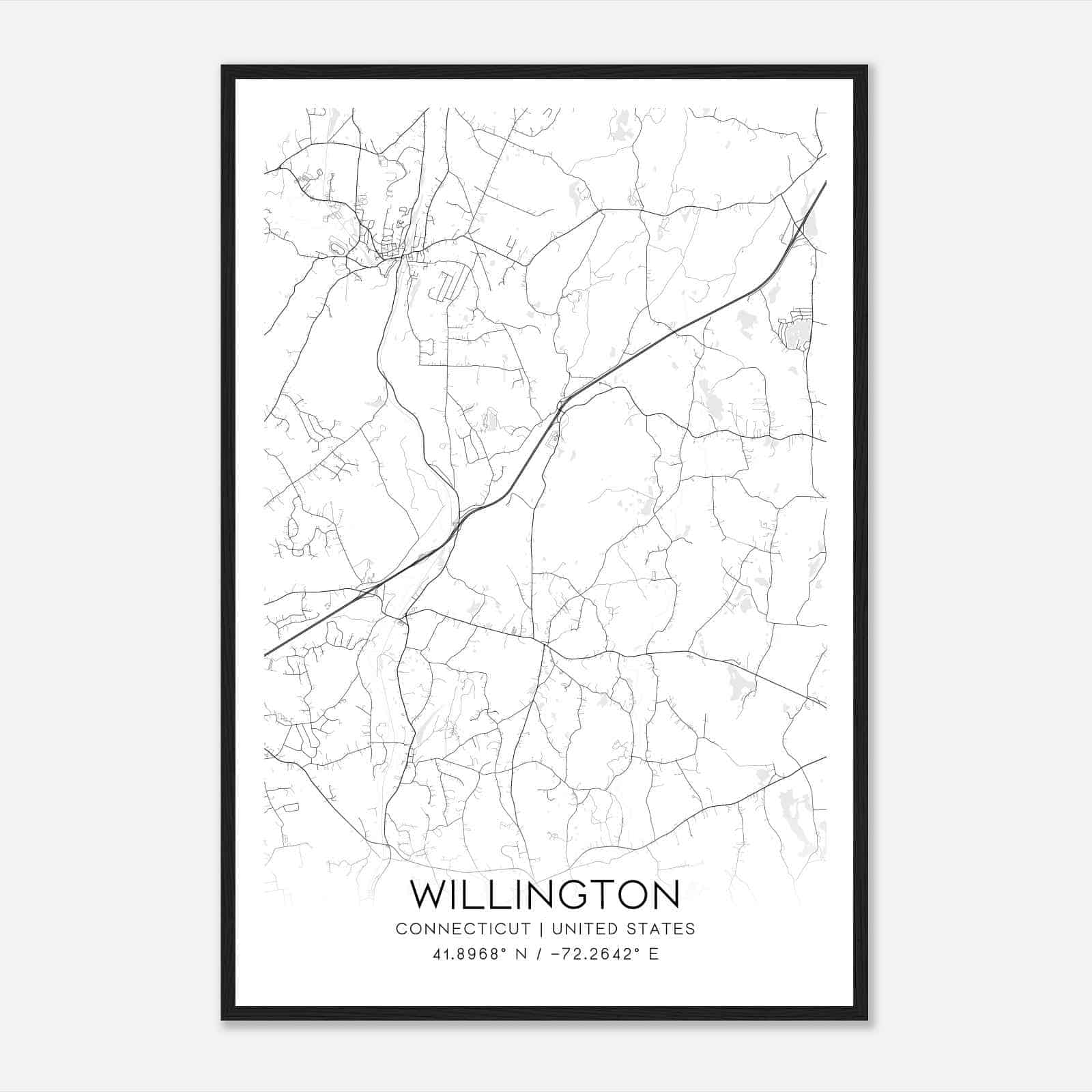 Willington Connecticut Map Poster, Modern Home Decor Wall Art Print