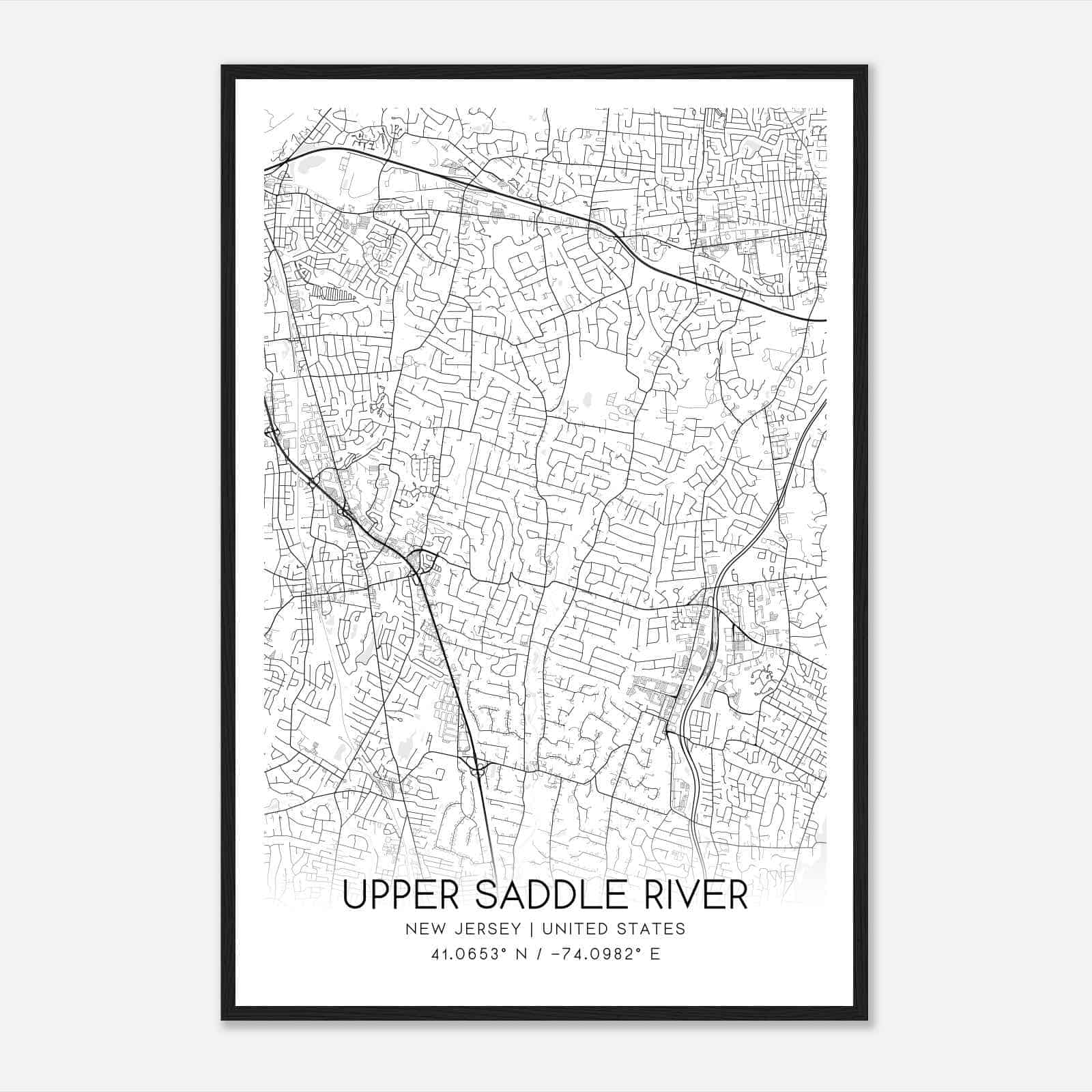 Upper Saddle River New Jersey Map Poster, Modern Home Decor Wall Art Print