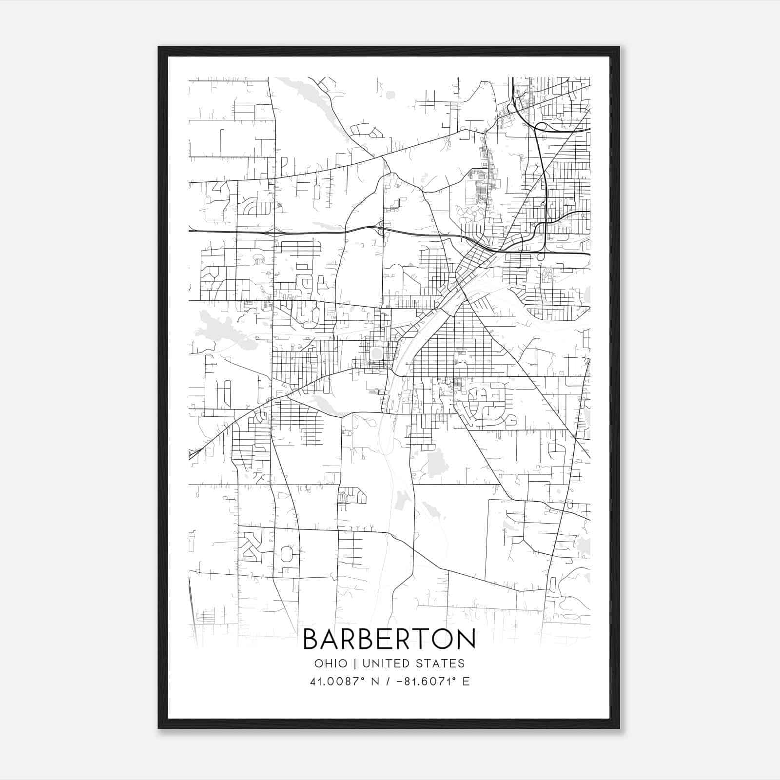 Barberton Ohio Map Poster, Modern Home Decor Wall Art Print