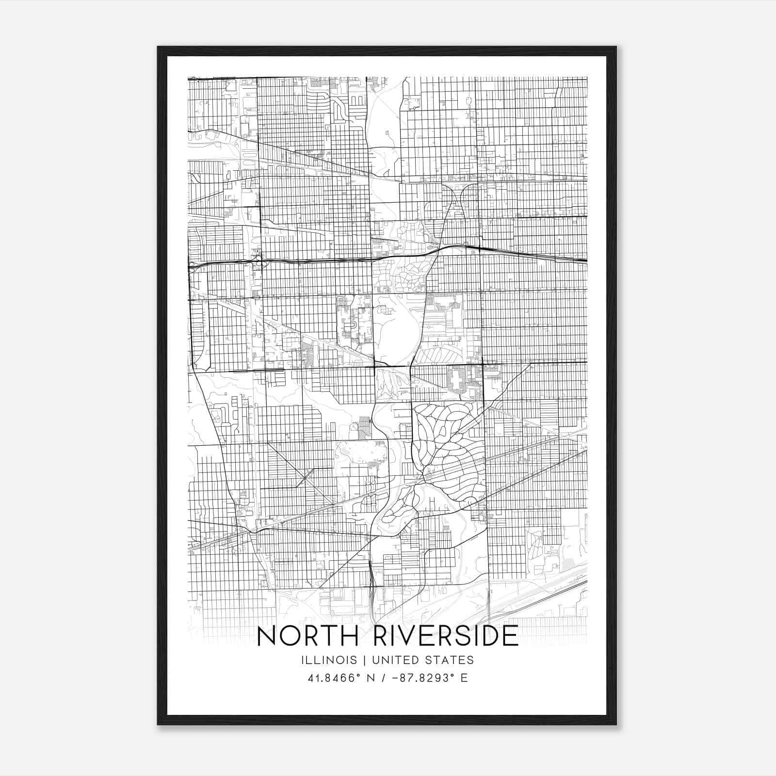North Riverside Illinois Map Poster, Modern Home Decor Wall Art Print