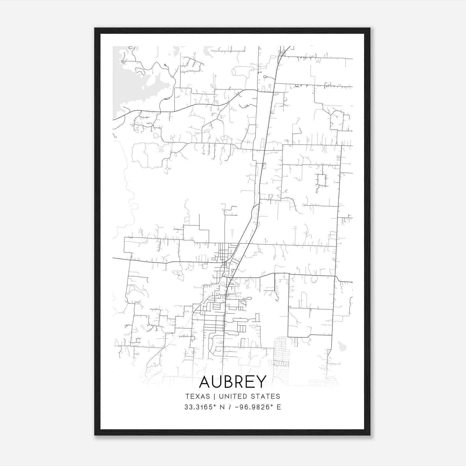 Aubrey Texas Map Poster, Modern Home Decor Wall Art Print Custom Maps