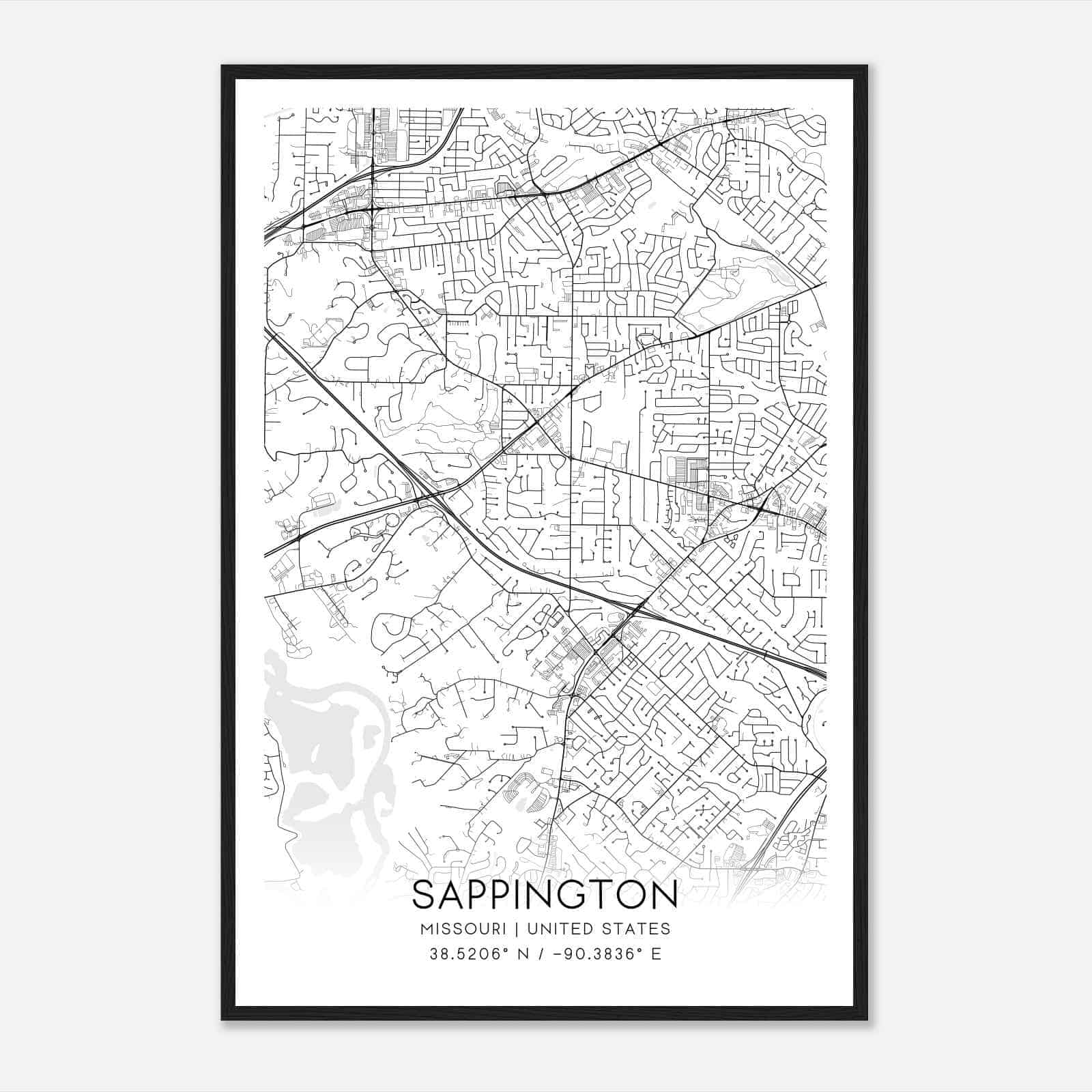 Sappington Missouri Map Poster, Modern Home Decor Wall Art Print