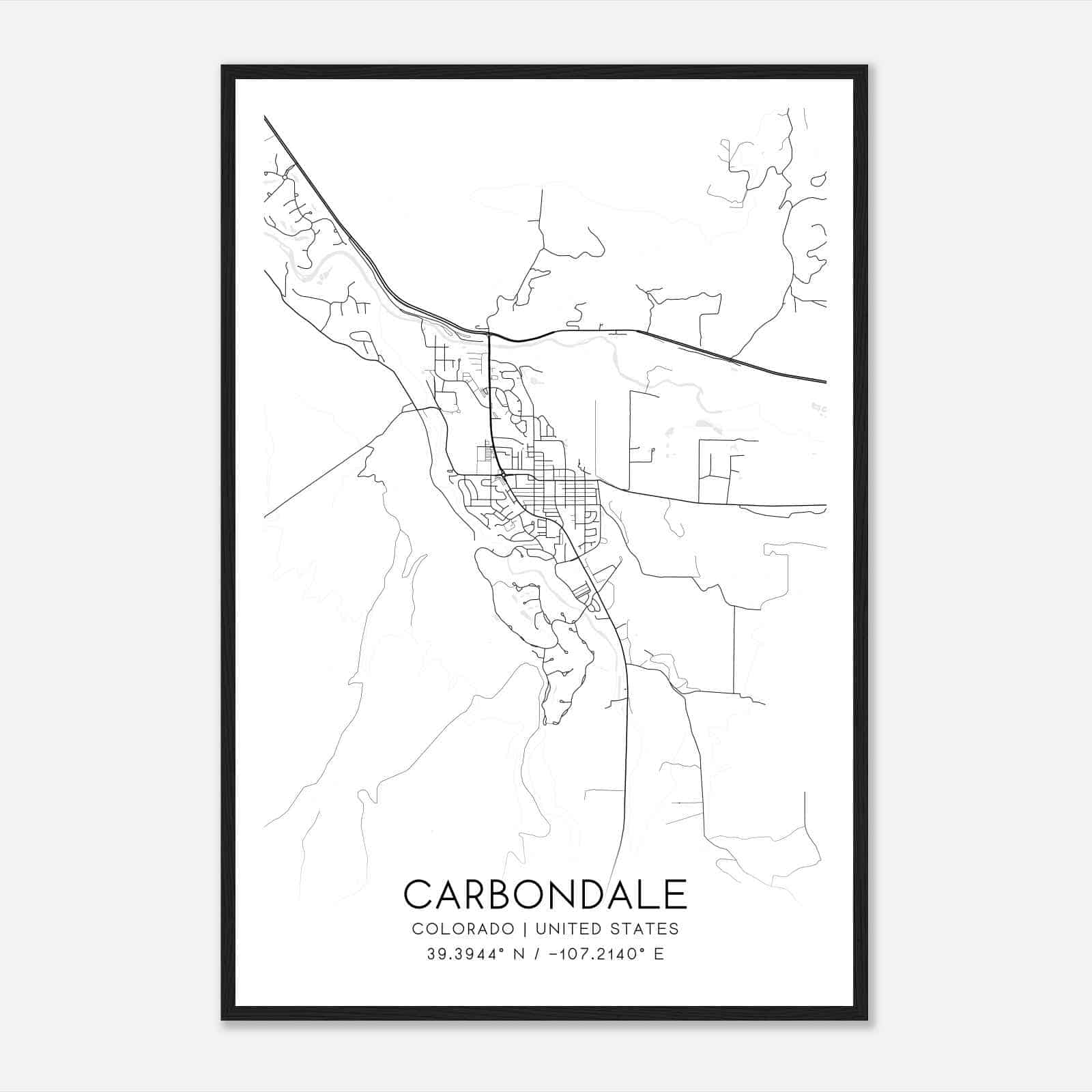 Carbondale Colorado Map Poster, Modern Home Decor Wall Art Print