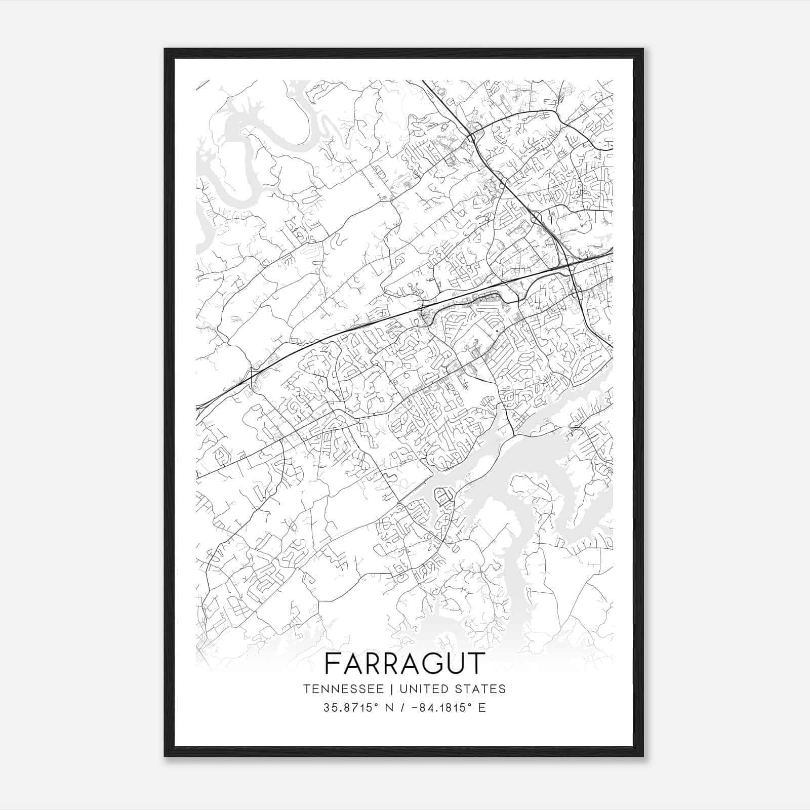 Farragut Tennessee Map Poster, Modern Home Decor Wall Art Print