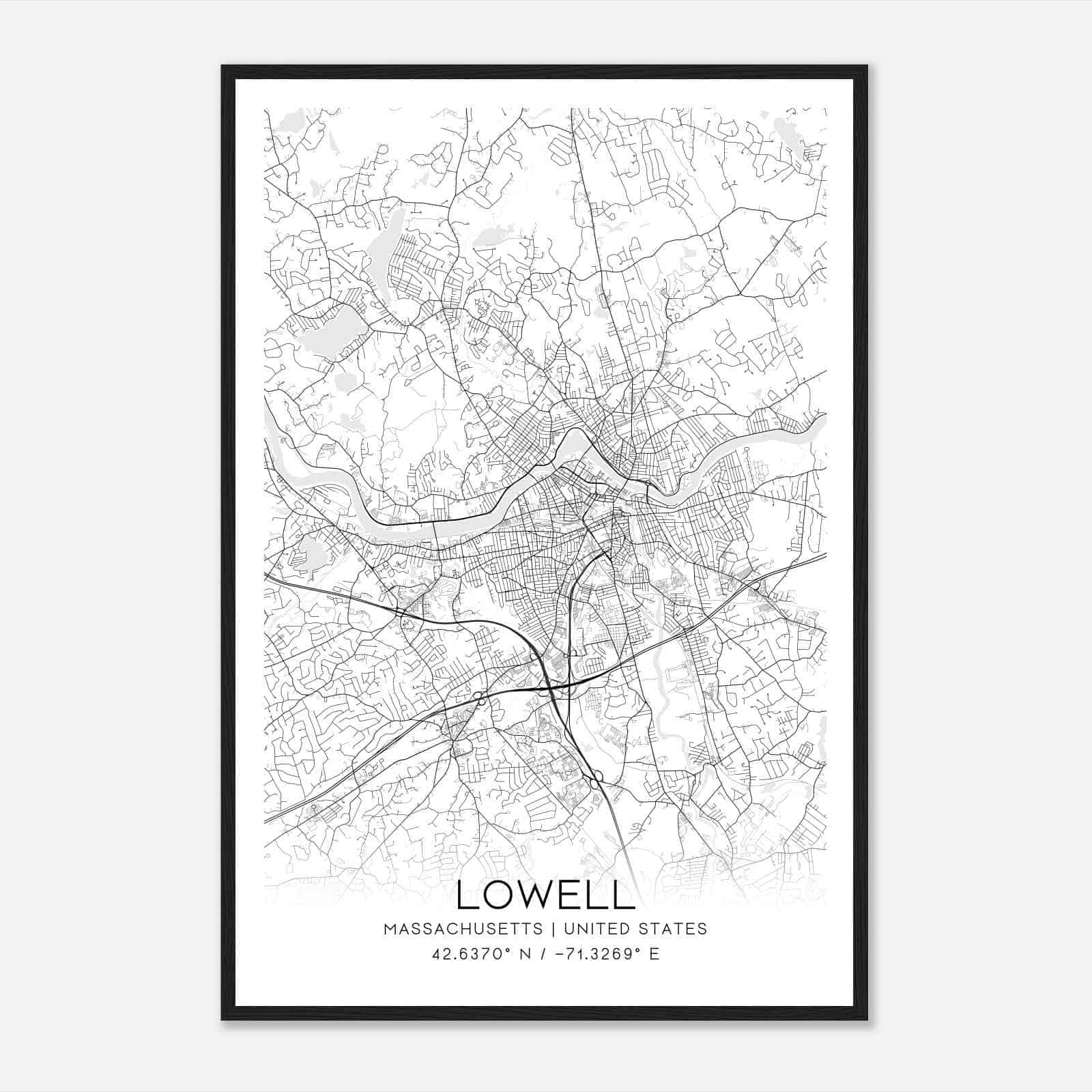Lowell Massachusetts Map Poster, Modern Home Decor Wall Art Print Lowell Massachusetts Map Poster, Modern Home Decor Wall Art Print