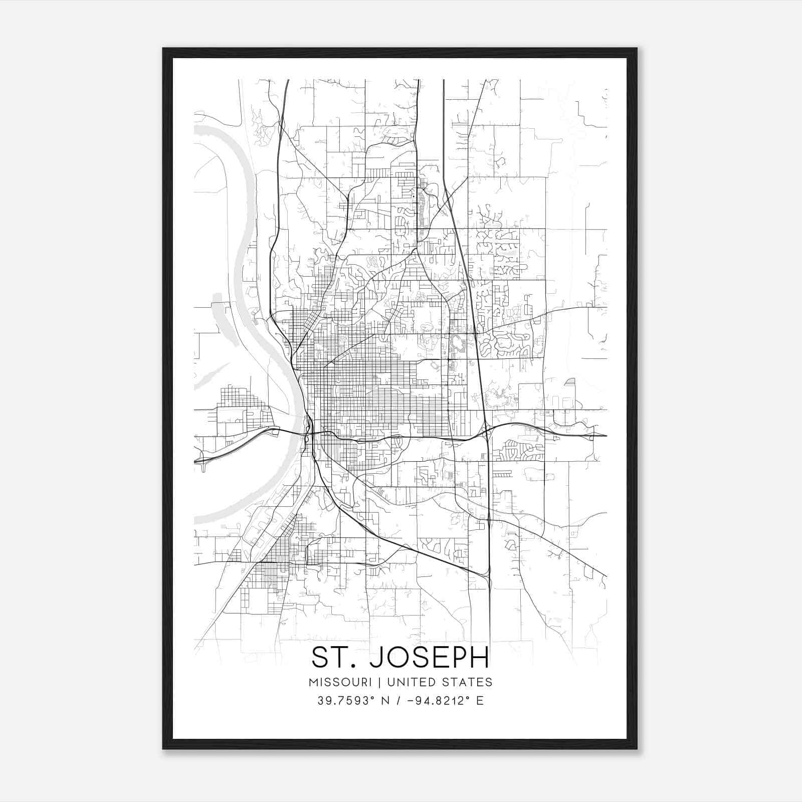 St. Joseph Missouri Map Poster, Modern Home Decor Wall Art Print