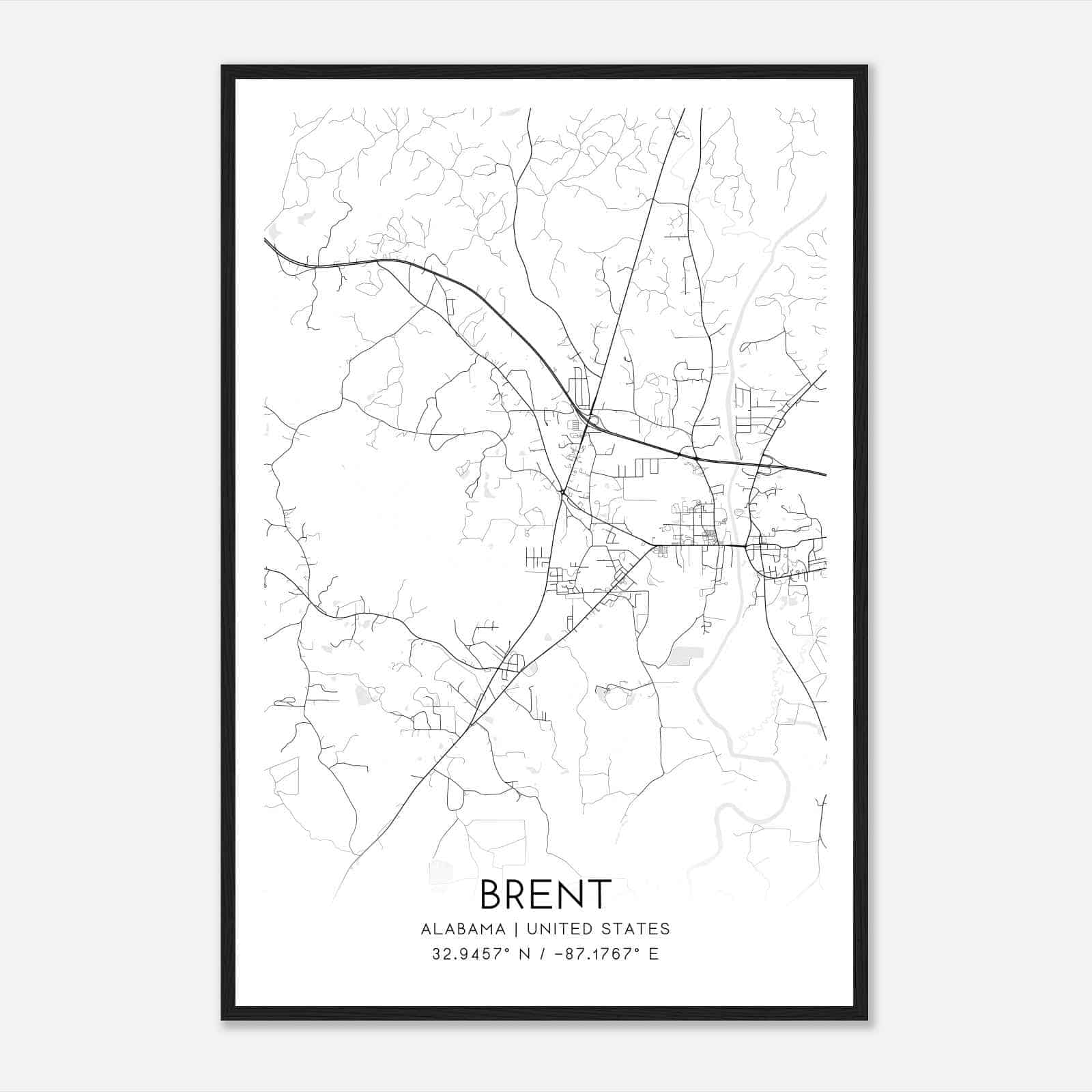 Brent Alabama Map Poster, Modern Home Decor Wall Art Print Custom