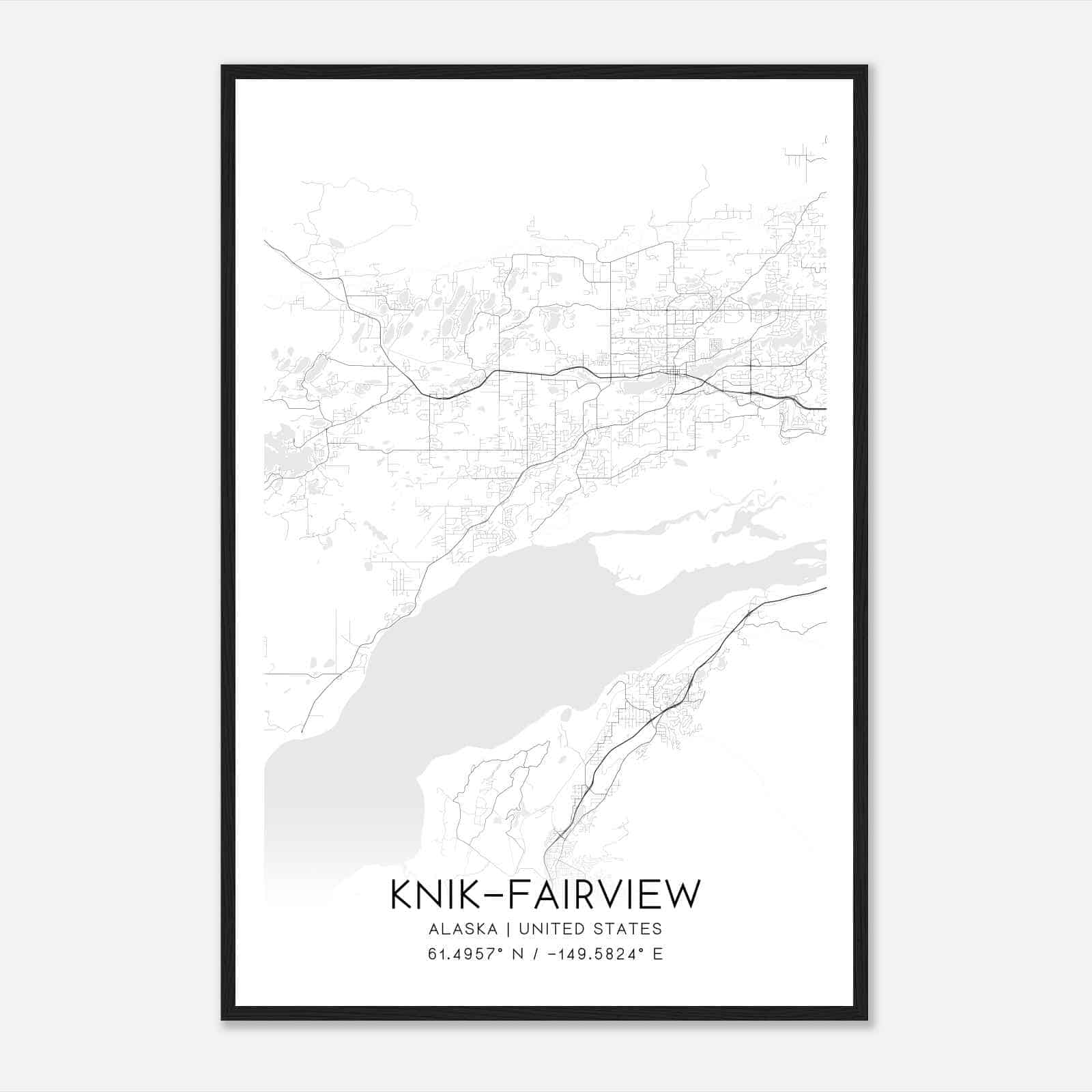 Knik-Fairview Alaska Map Poster, Modern Home Decor Wall Art Print