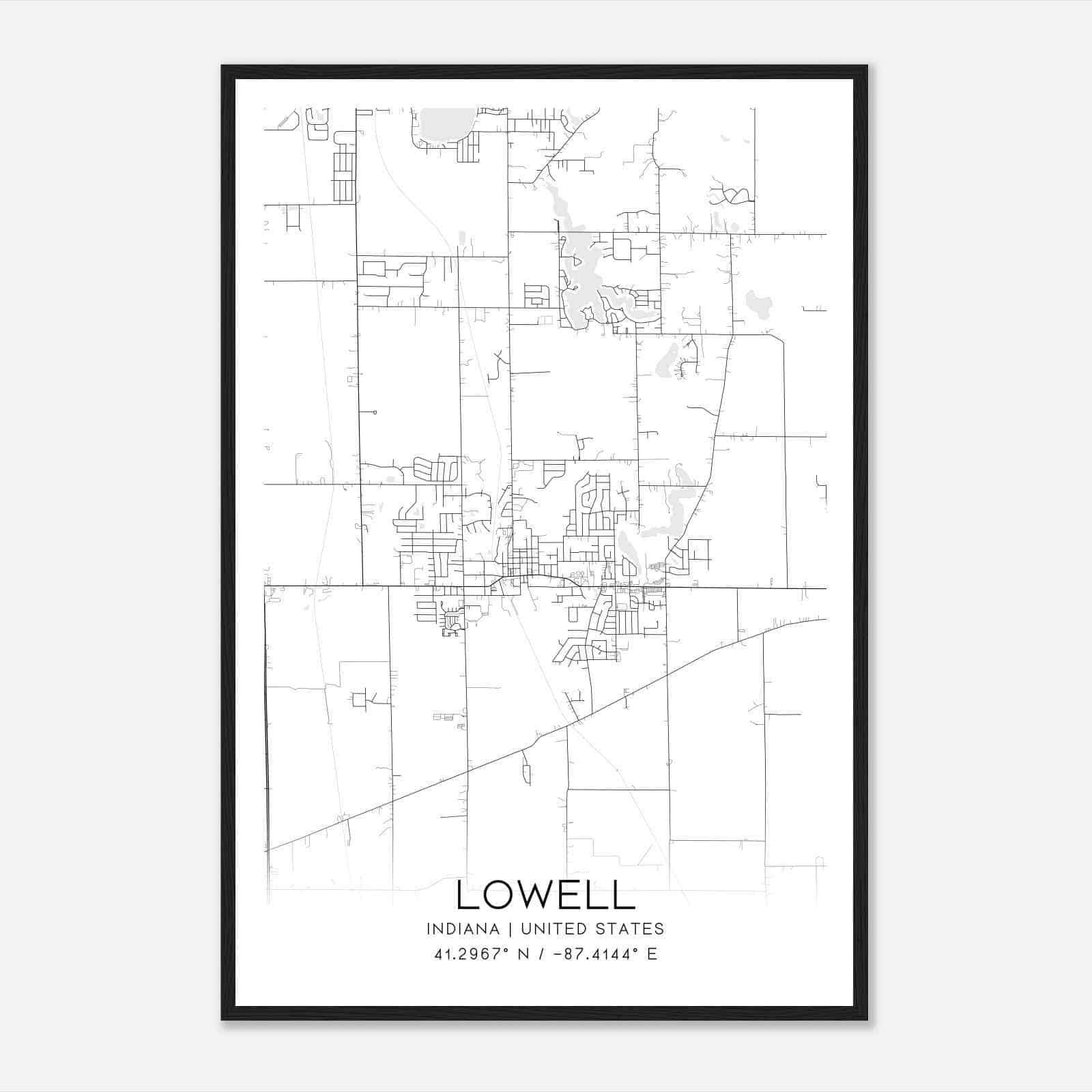 Lowell Indiana Map Poster, Modern Home Decor Wall Art Print