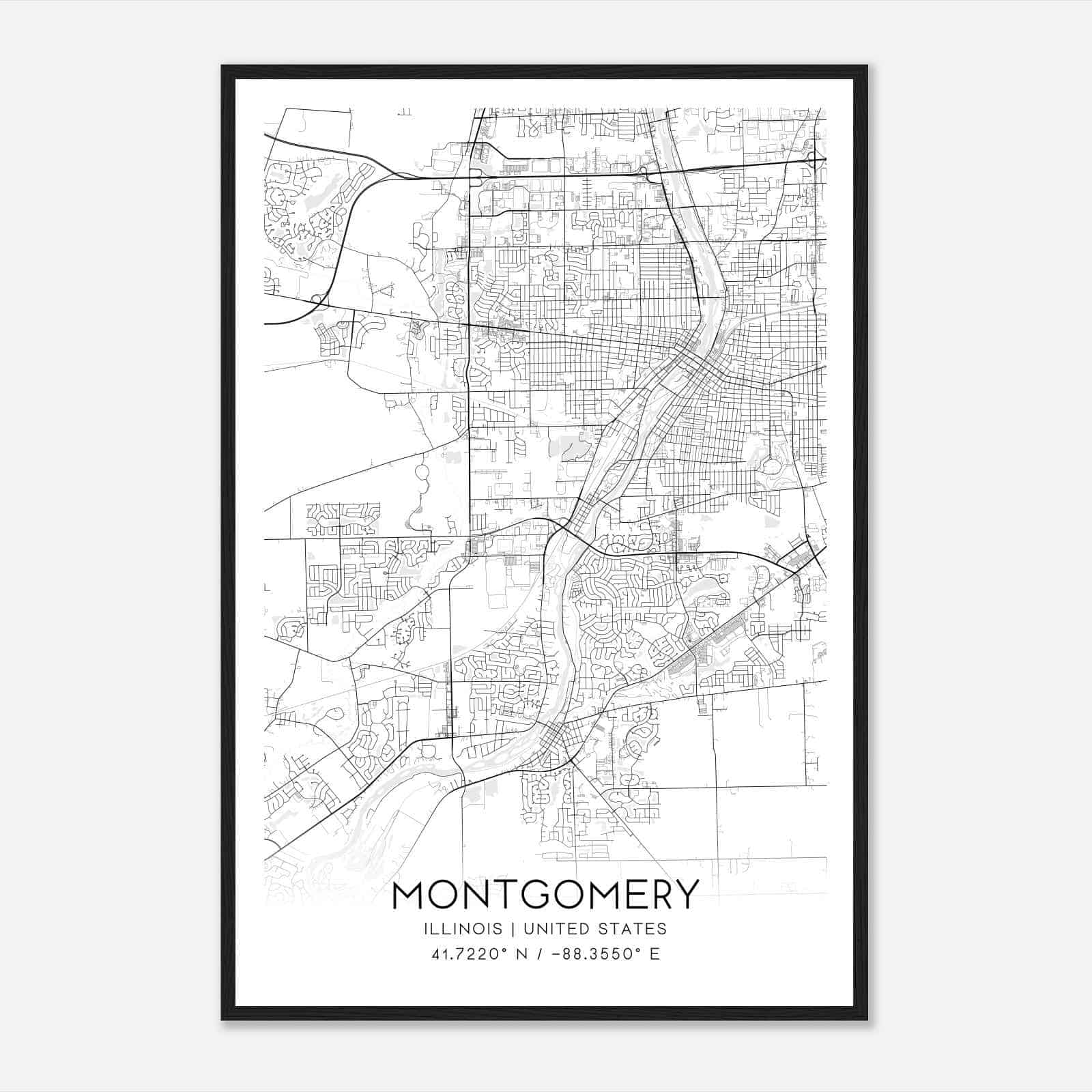Montgomery Illinois Map Poster, Modern Home Decor Wall Art Print