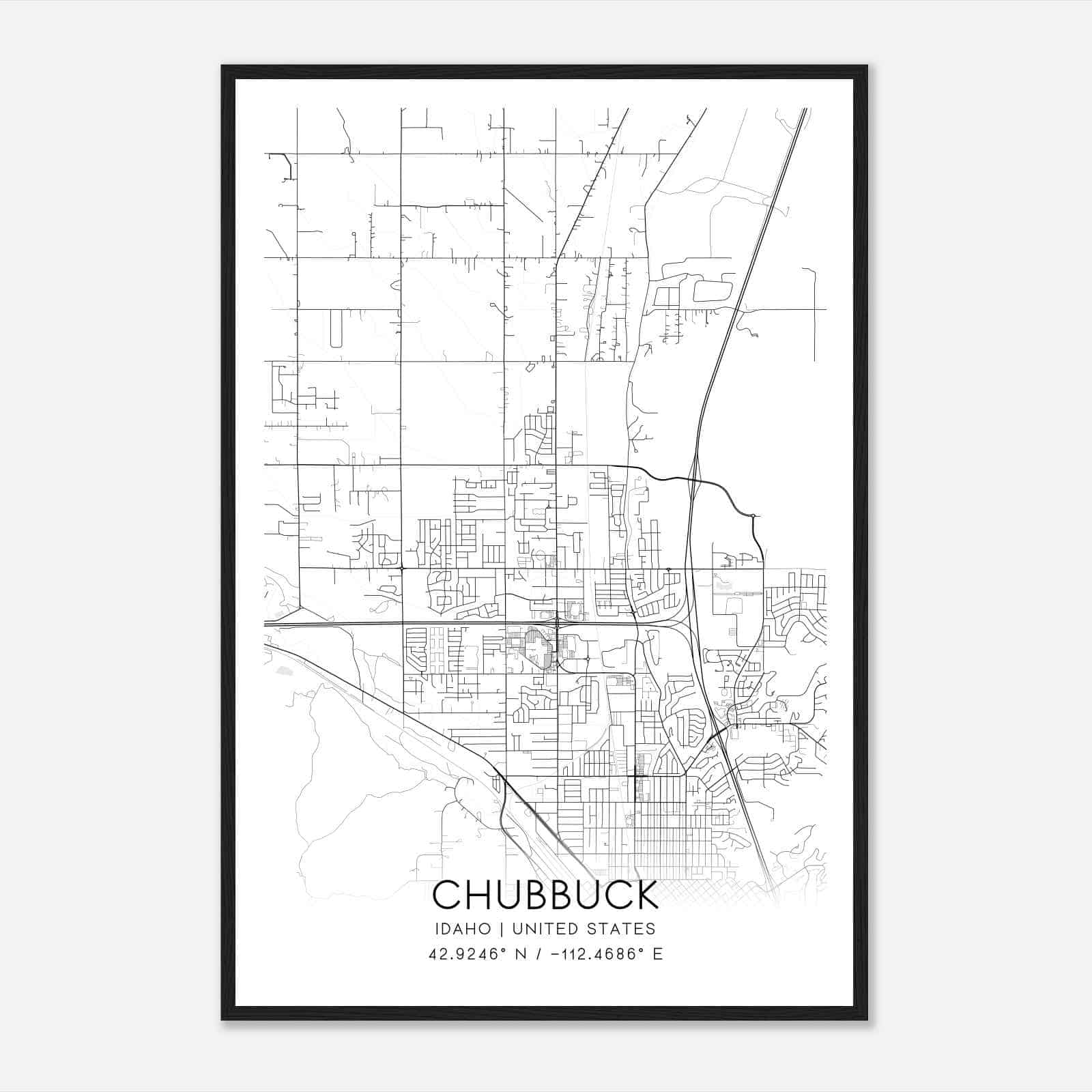 Chubbuck Idaho Map Poster, Modern Home Decor Wall Art Print
