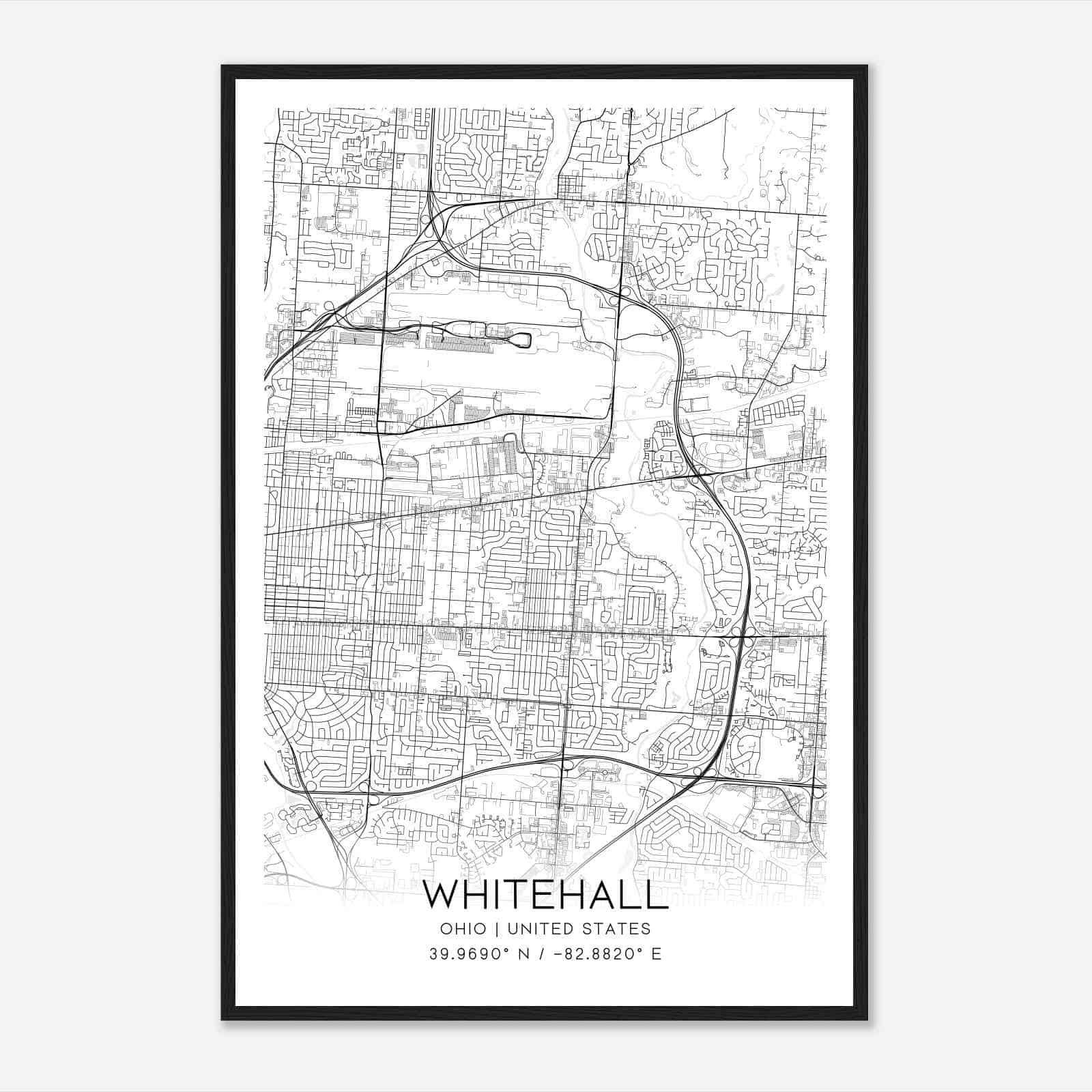 Whitehall Ohio Map Poster, Modern Home Decor Wall Art Print
