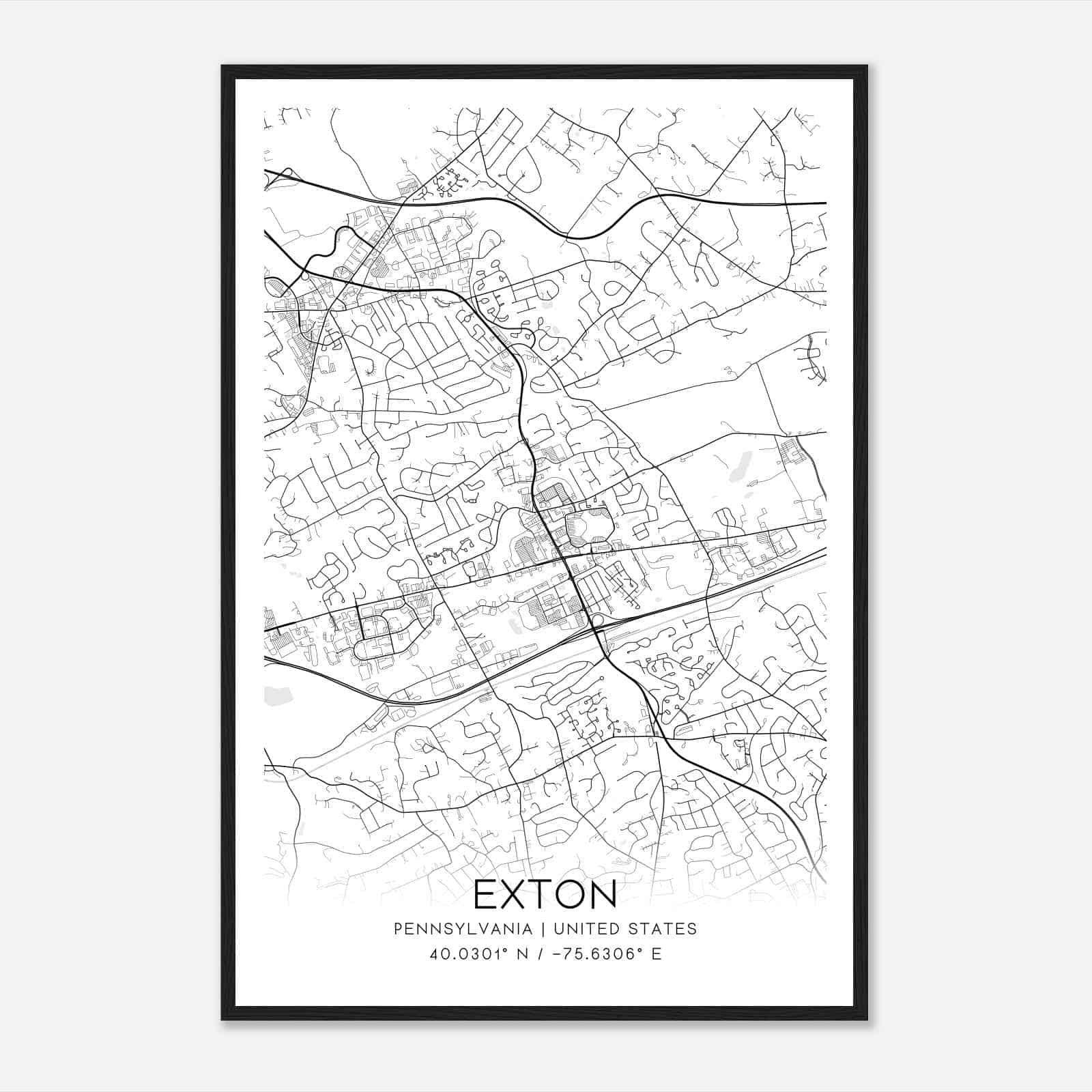 Exton Pennsylvania Map Poster, Modern Home Decor Wall Art Print