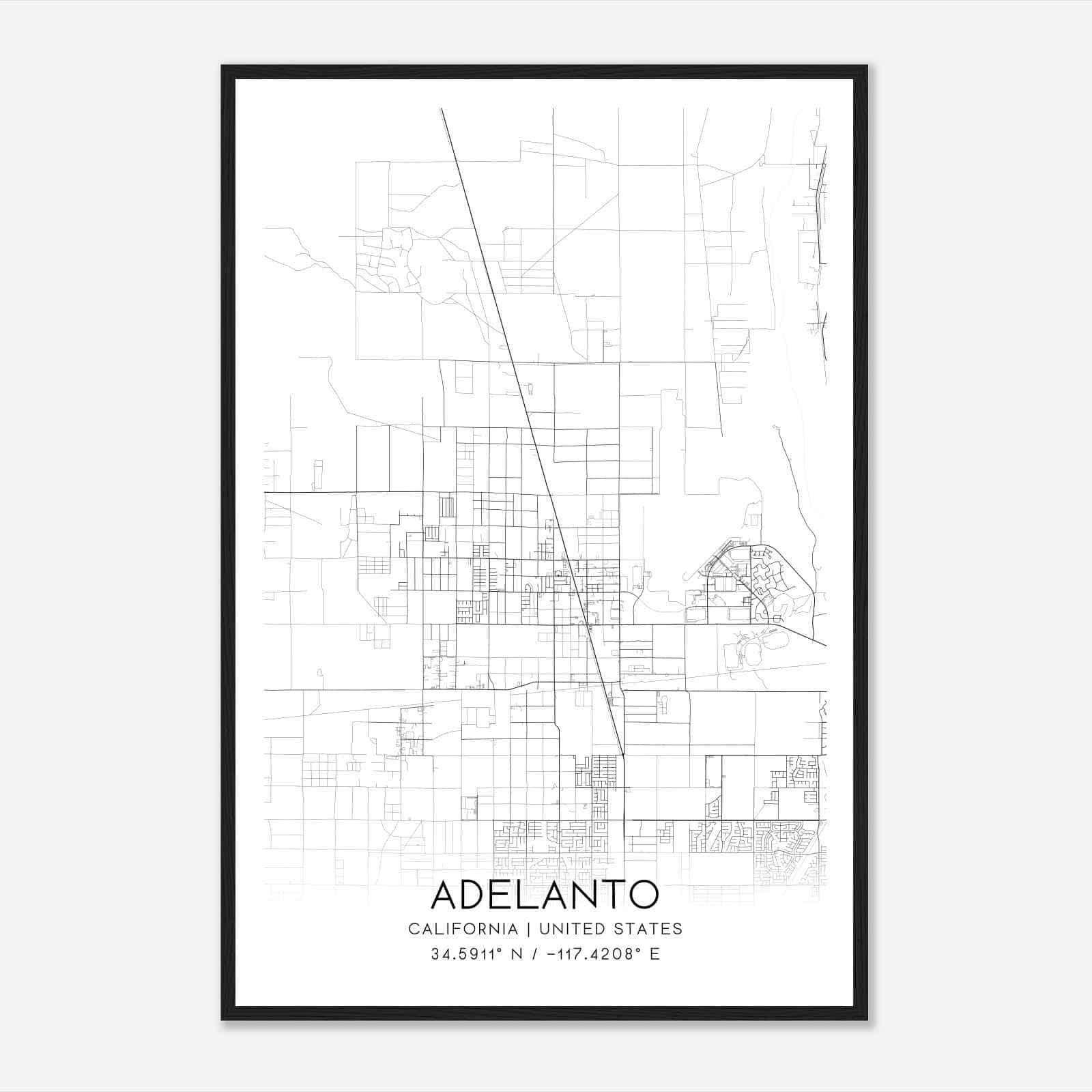 Adelanto California Map Poster, Modern Home Decor Wall Art Print
