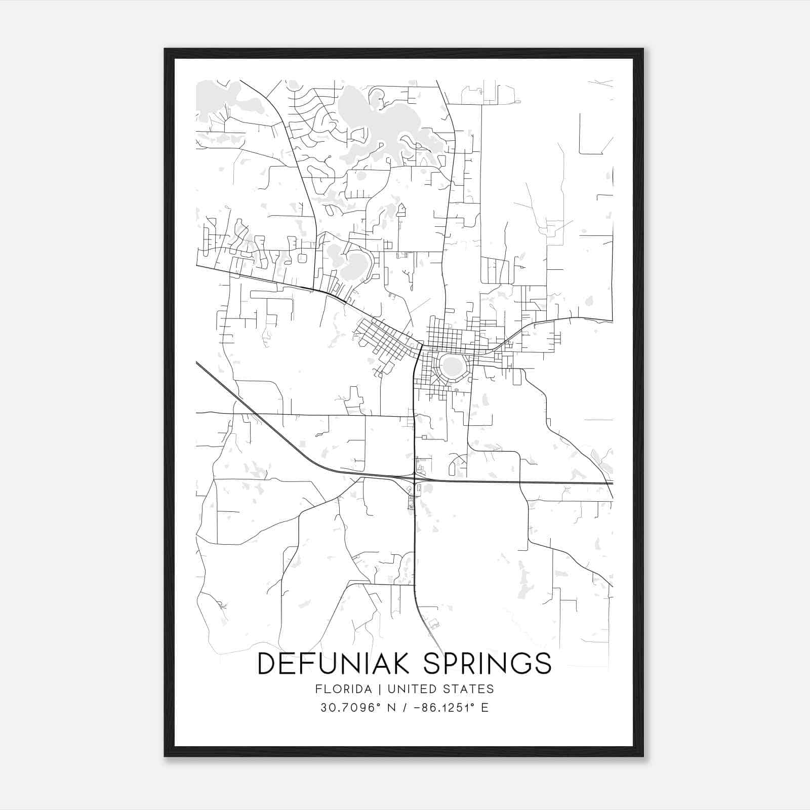 DeFuniak Springs Florida Map Poster, Modern Home Decor Wall Art Print