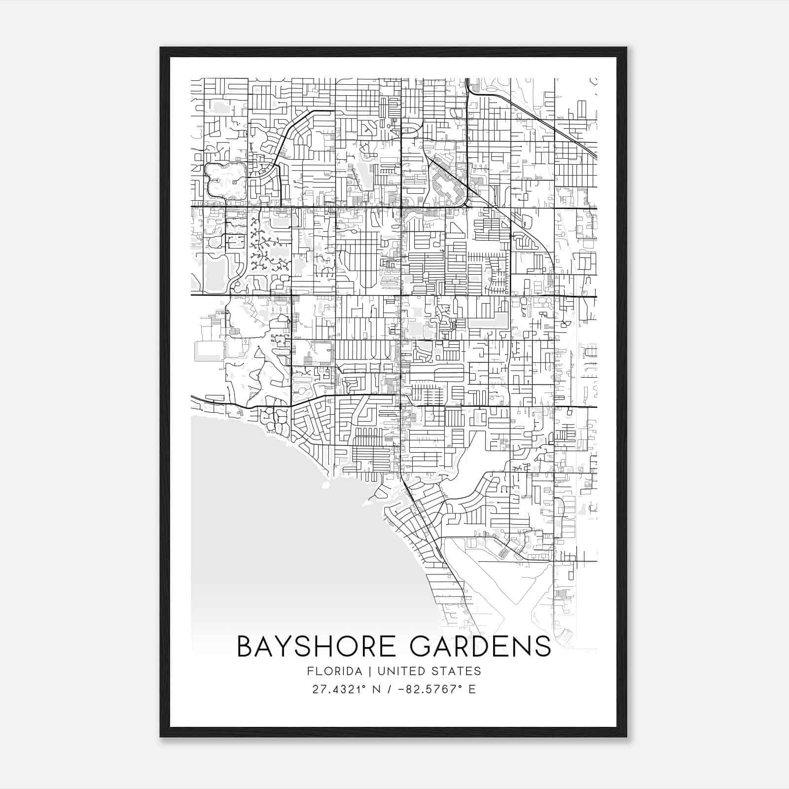 Bayshore Gardens Florida Map Poster, Modern Home Decor Wall Art Print