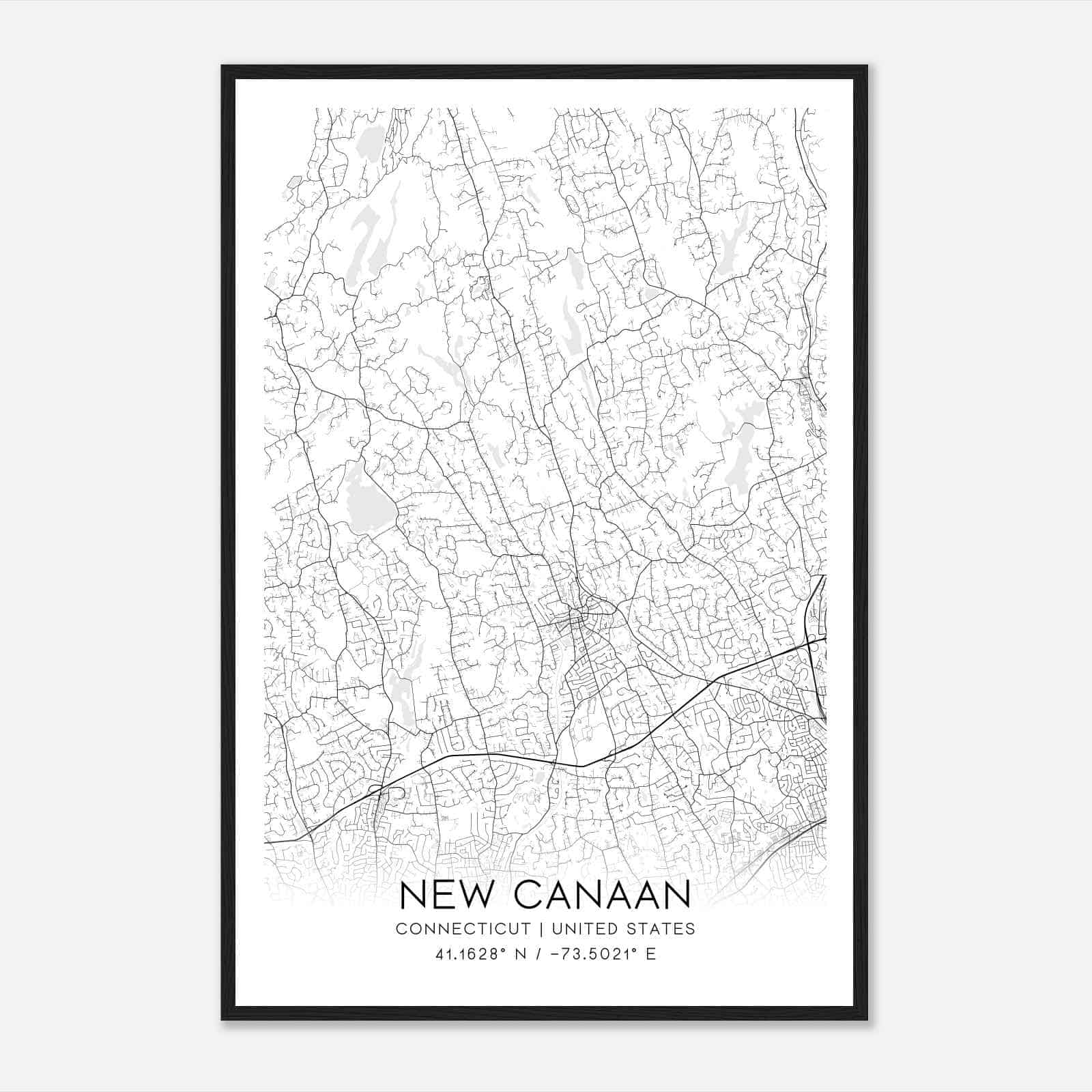 New Canaan Connecticut Map Poster, Modern Home Decor Wall Art Print