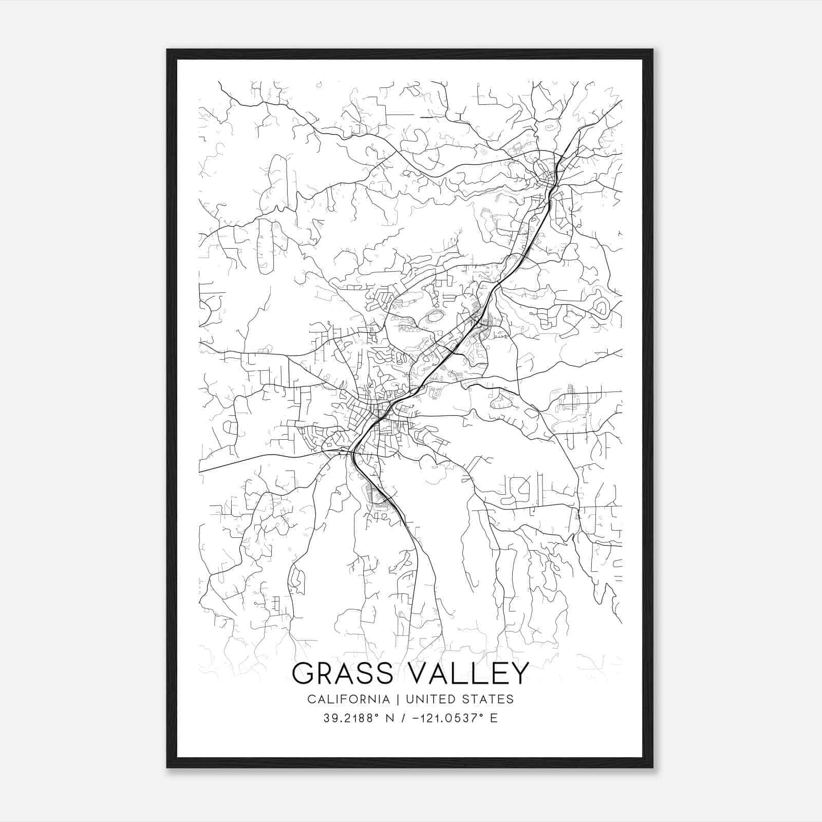 Grass Valley California Map Poster, Modern Home Decor Wall Art Print