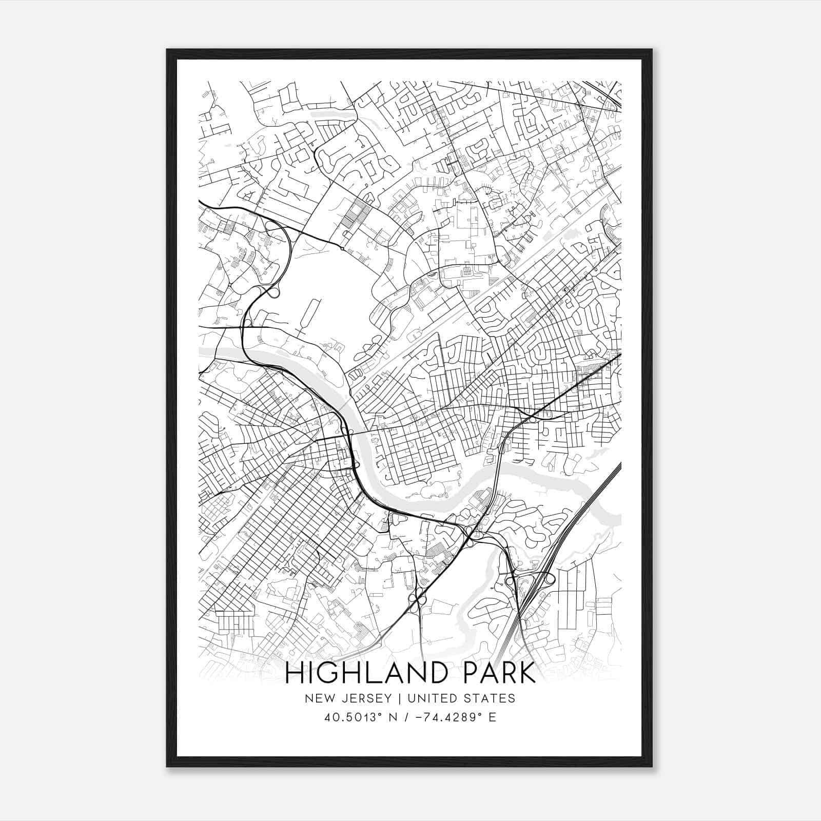 Highland Park New Jersey Map Poster, Modern Home Decor Wall Art Print