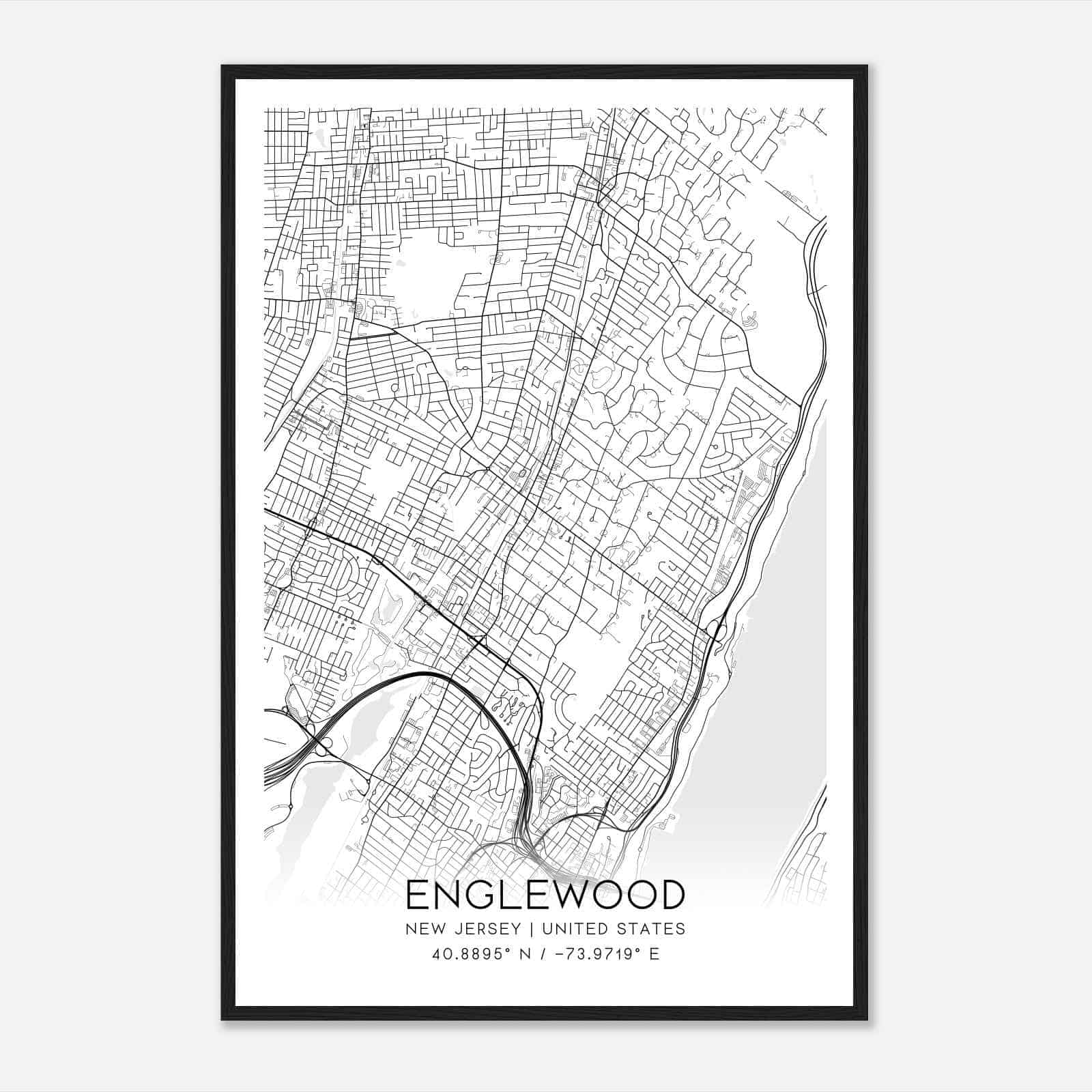 Englewood New Jersey Map Poster, Modern Home Decor Wall Art Print