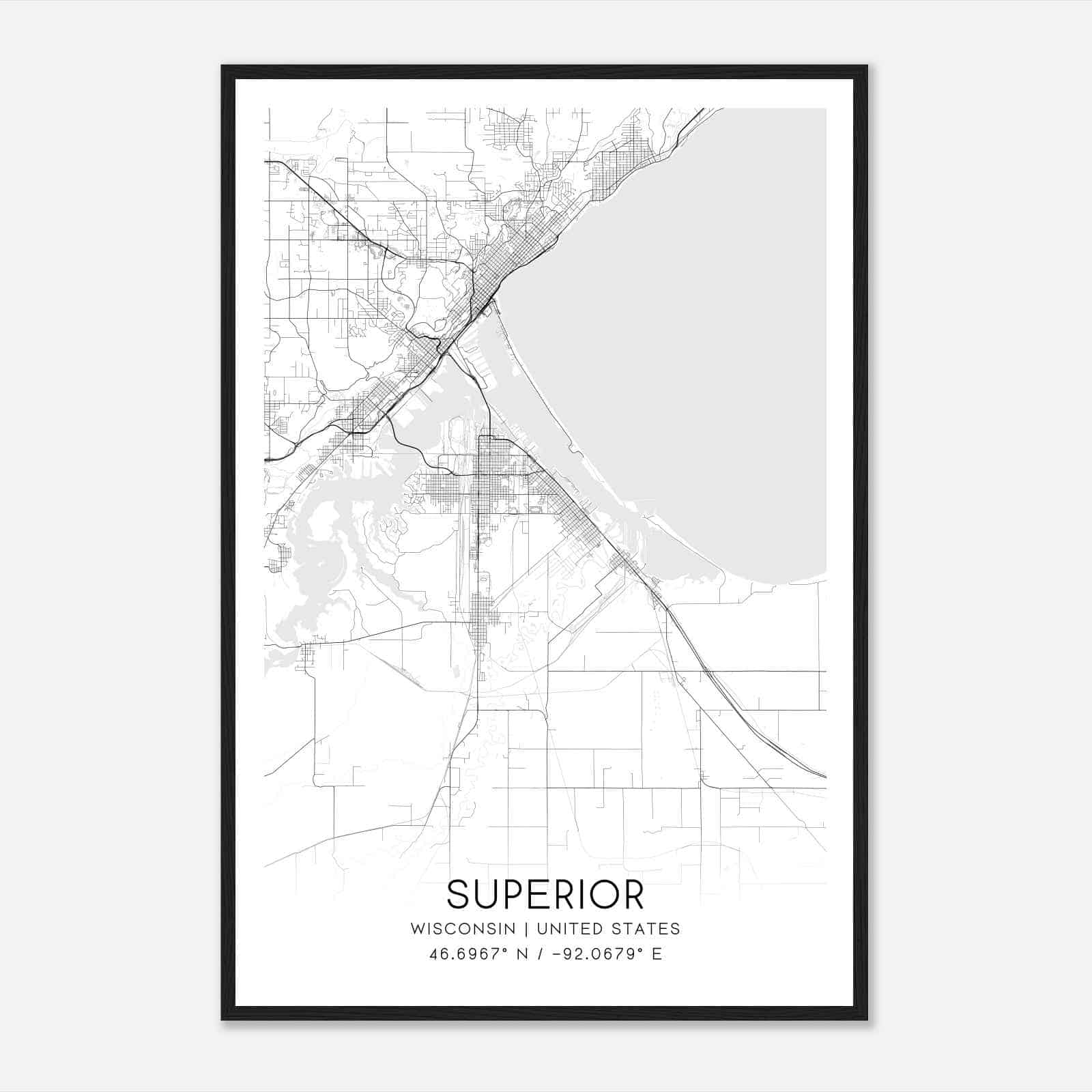 Superior Wisconsin Map Poster, Modern Home Decor Wall Art Print