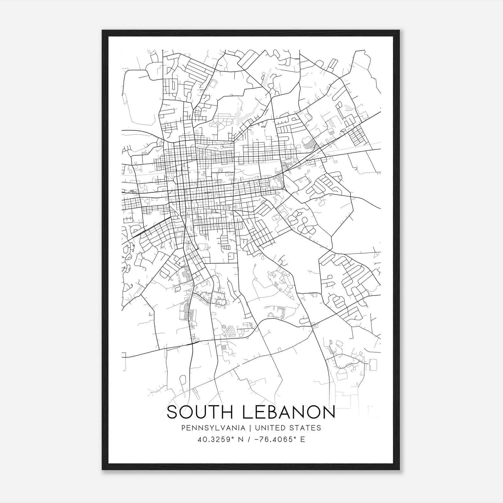 South Lebanon Pennsylvania Map Poster, Modern Home Decor Wall Art Print