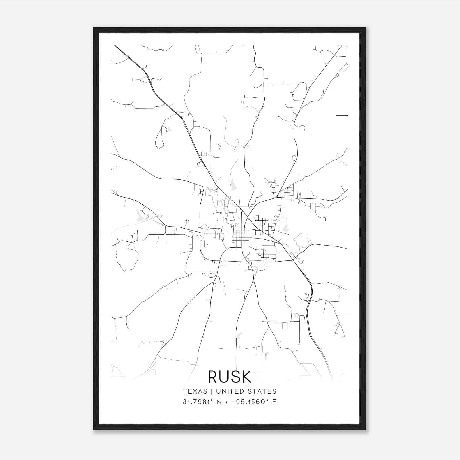 Rusk Texas Map Poster, Modern Home Decor Wall Art Print Rusk Texas Map Poster, Modern Home Decor Wall Art Print