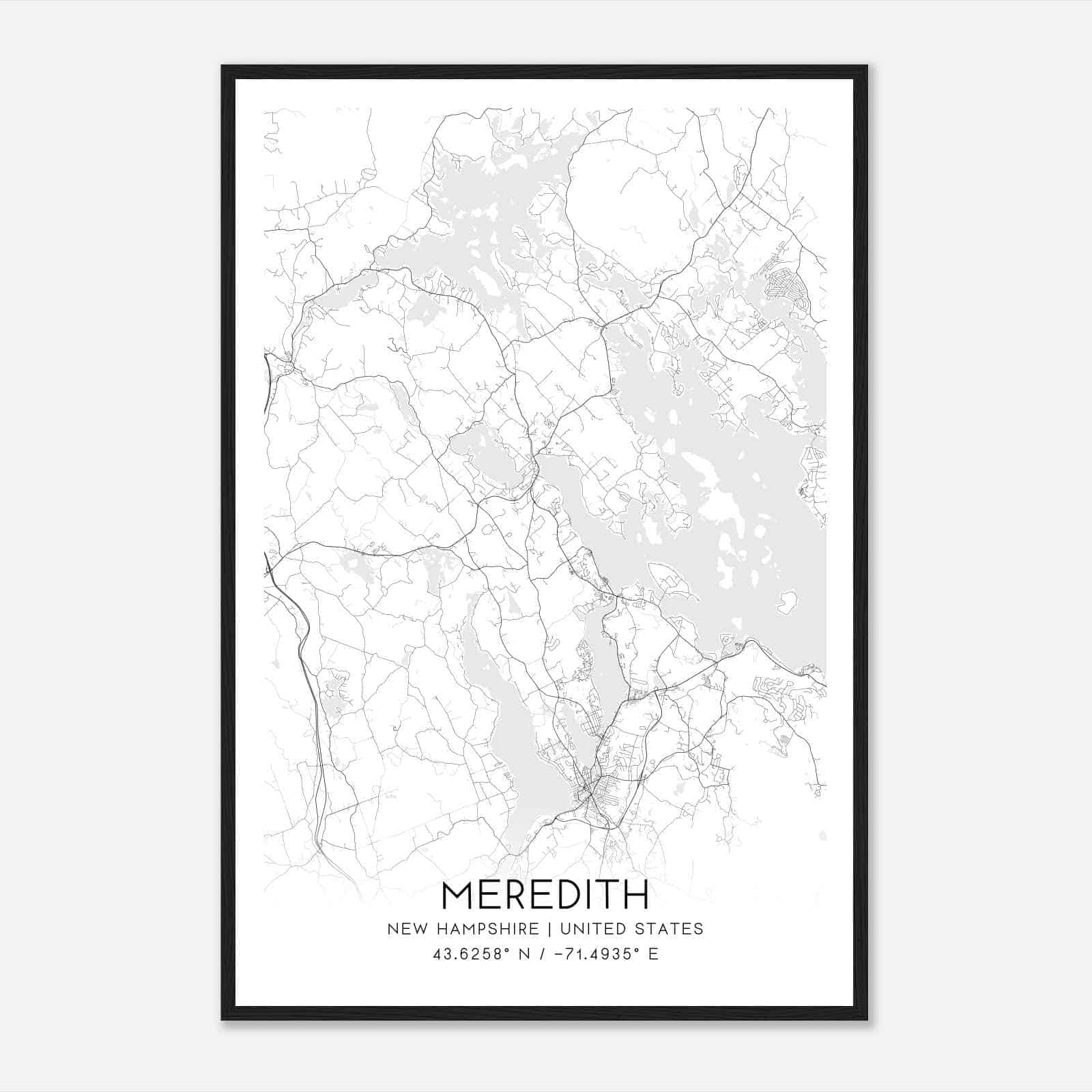 Meredith New Hampshire Map Poster, Modern Home Decor Wall Art Print
