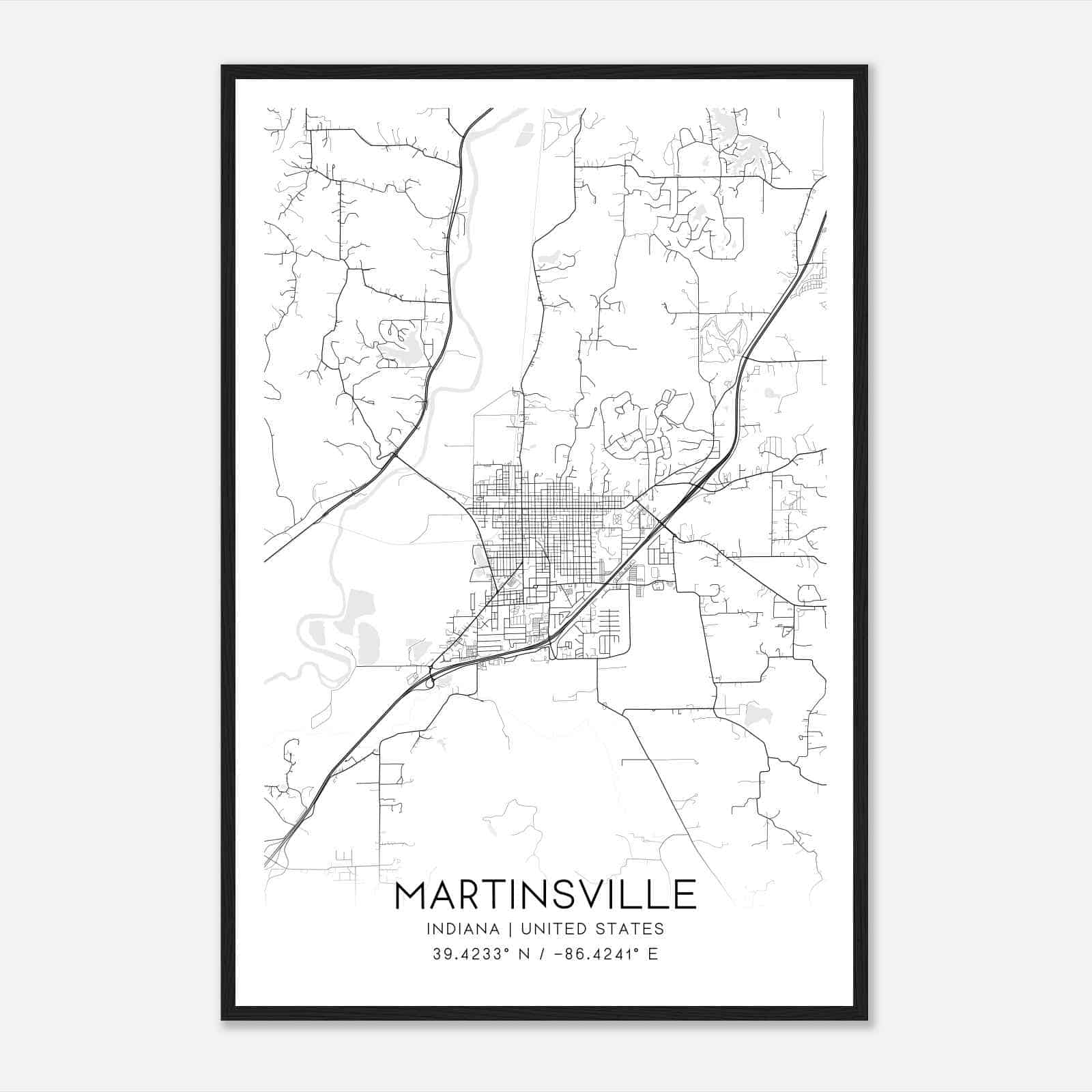 Martinsville Indiana Map Poster, Modern Home Decor Wall Art Print Martinsville Indiana Map Poster, Modern Home Decor Wall Art Print