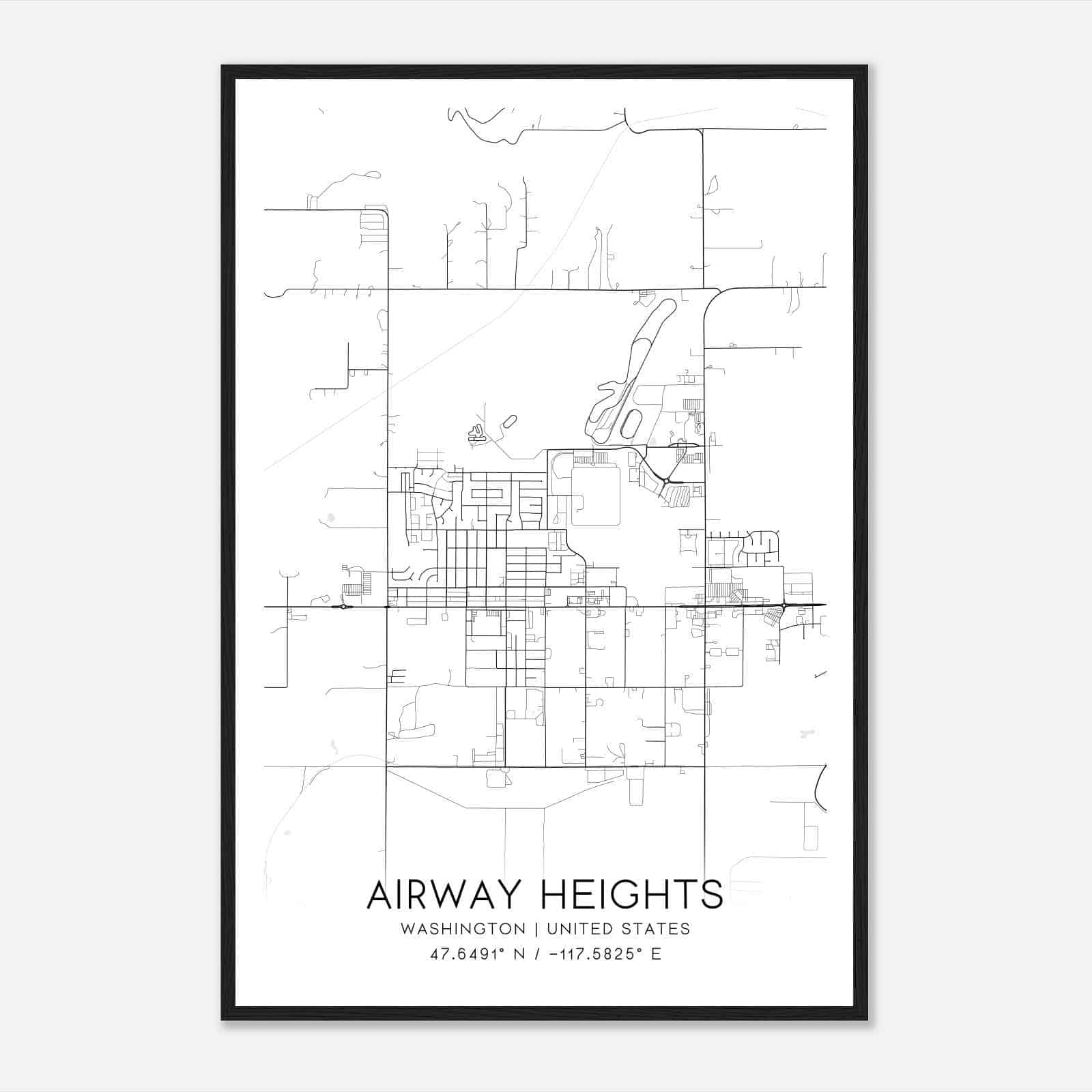 Airway Heights Washington Map Poster, Modern Home Decor Wall Art Print