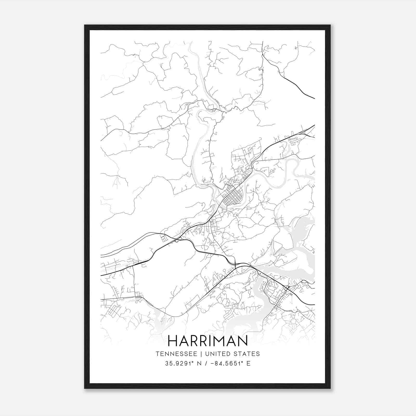 Harriman Tennessee Map Poster, Modern Home Decor Wall Art Print