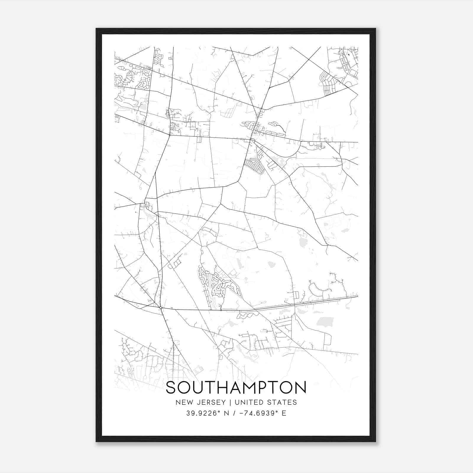 Southampton New Jersey Map Poster, Modern Home Decor Wall Art Print