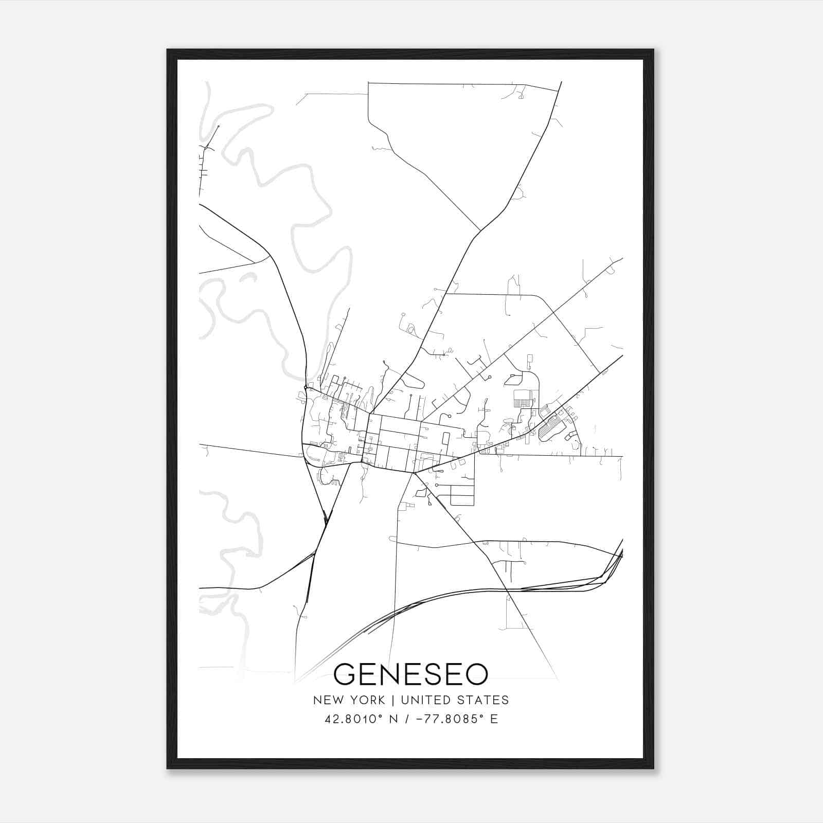 Geneseo New York Map Poster, Modern Home Decor Wall Art Print