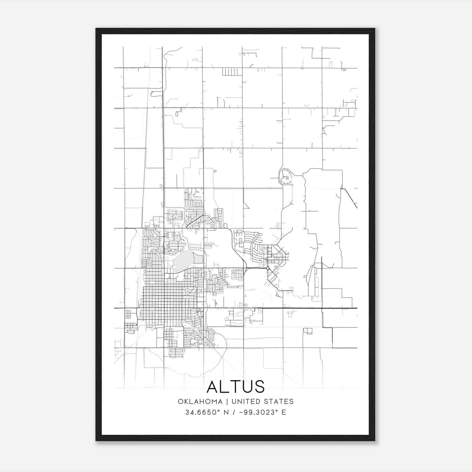 Altus Oklahoma Map Poster, Modern Home Decor Wall Art Print