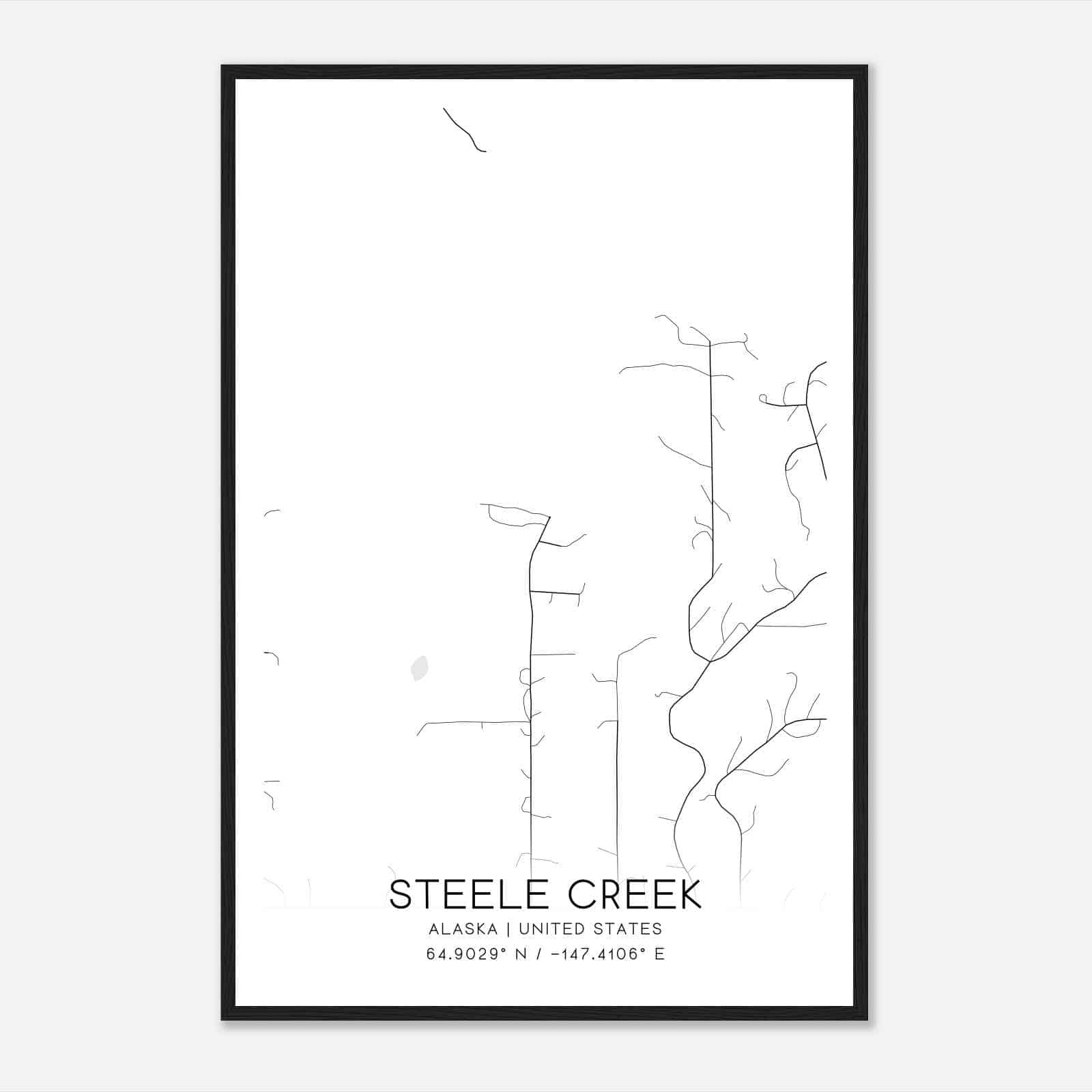 Steele Creek Alaska Map Poster, Modern Home Decor Wall Art Print