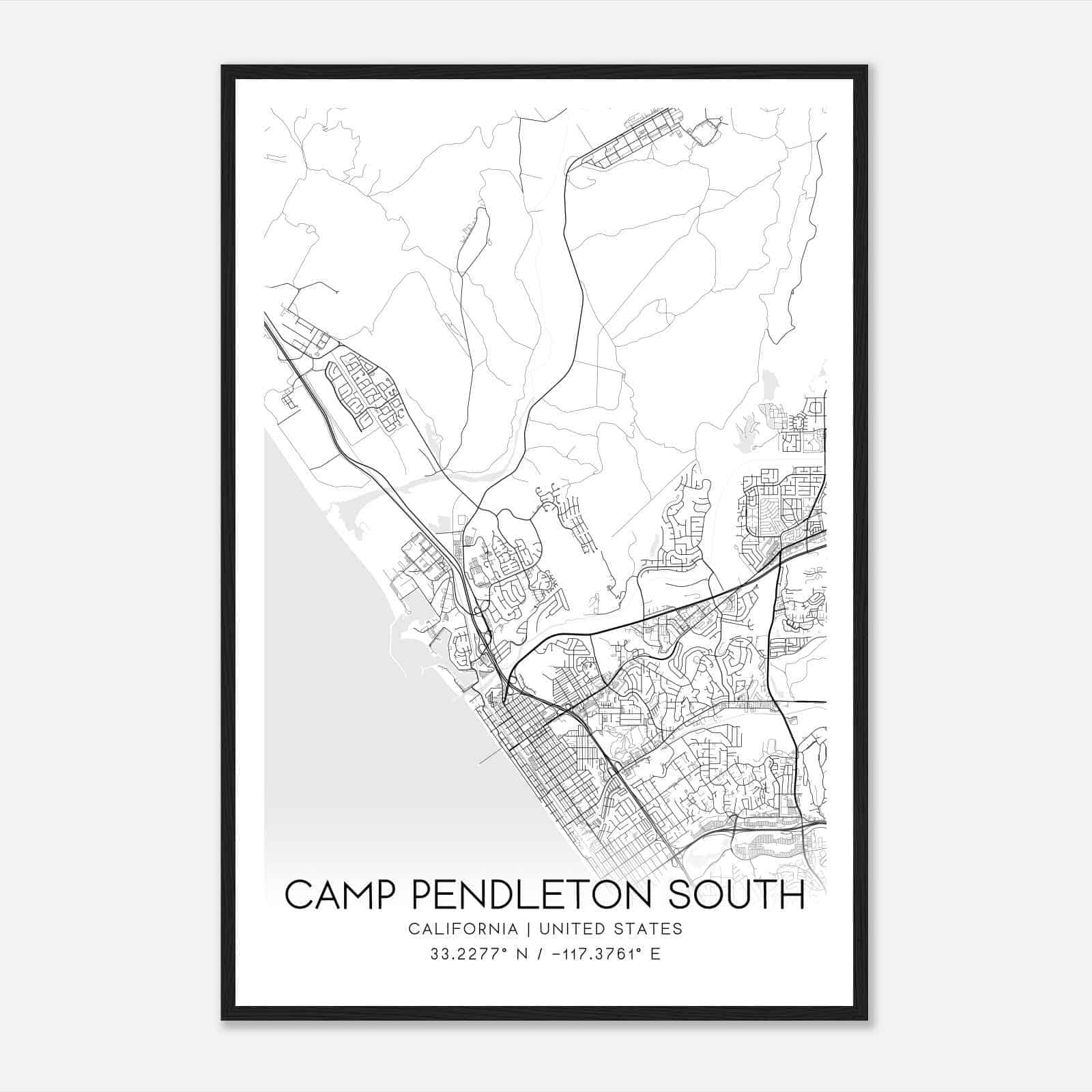 Camp Pendleton South California Map Poster, Modern Home Decor Wall Art Print