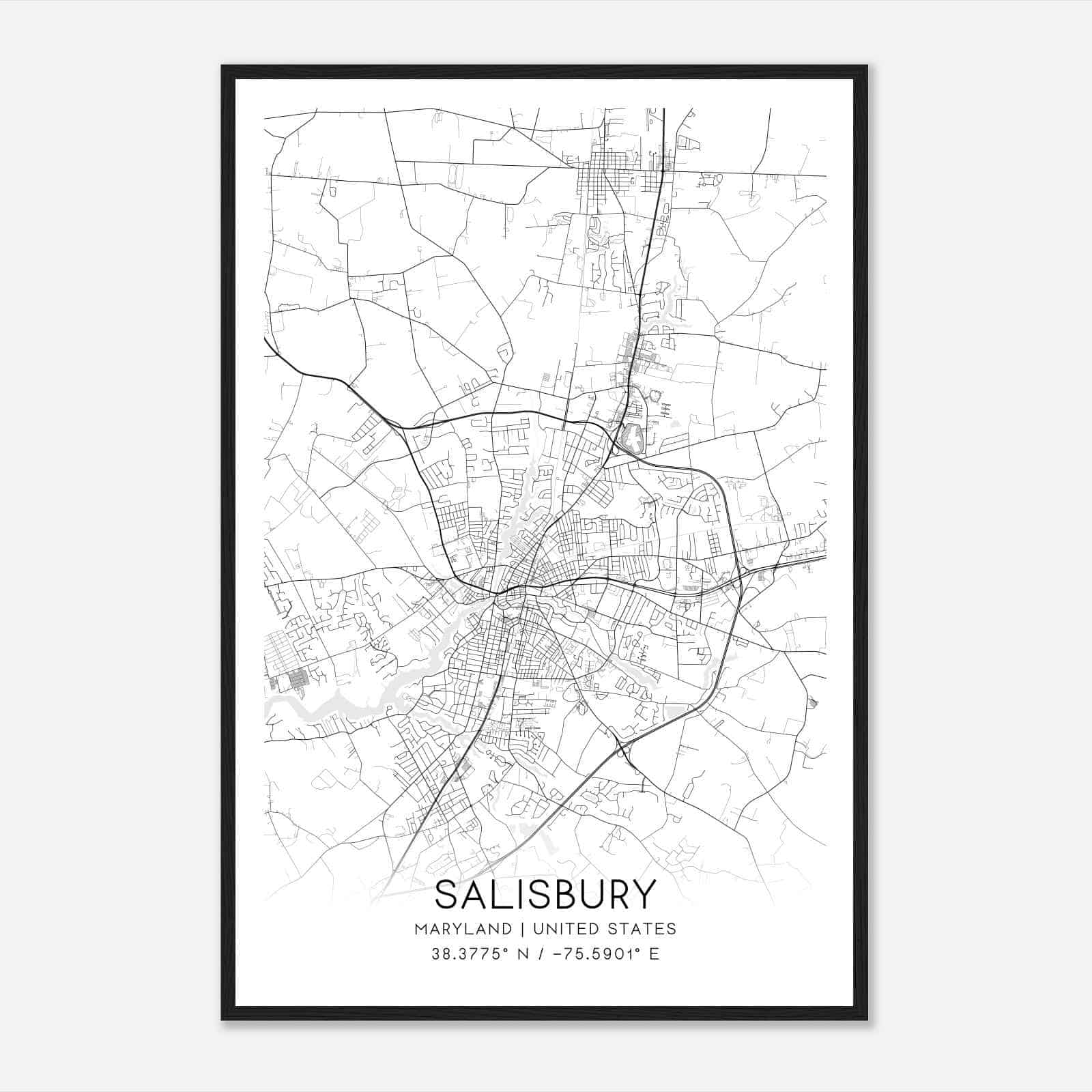 Salisbury Maryland Map Poster, Modern Home Decor Wall Art Print