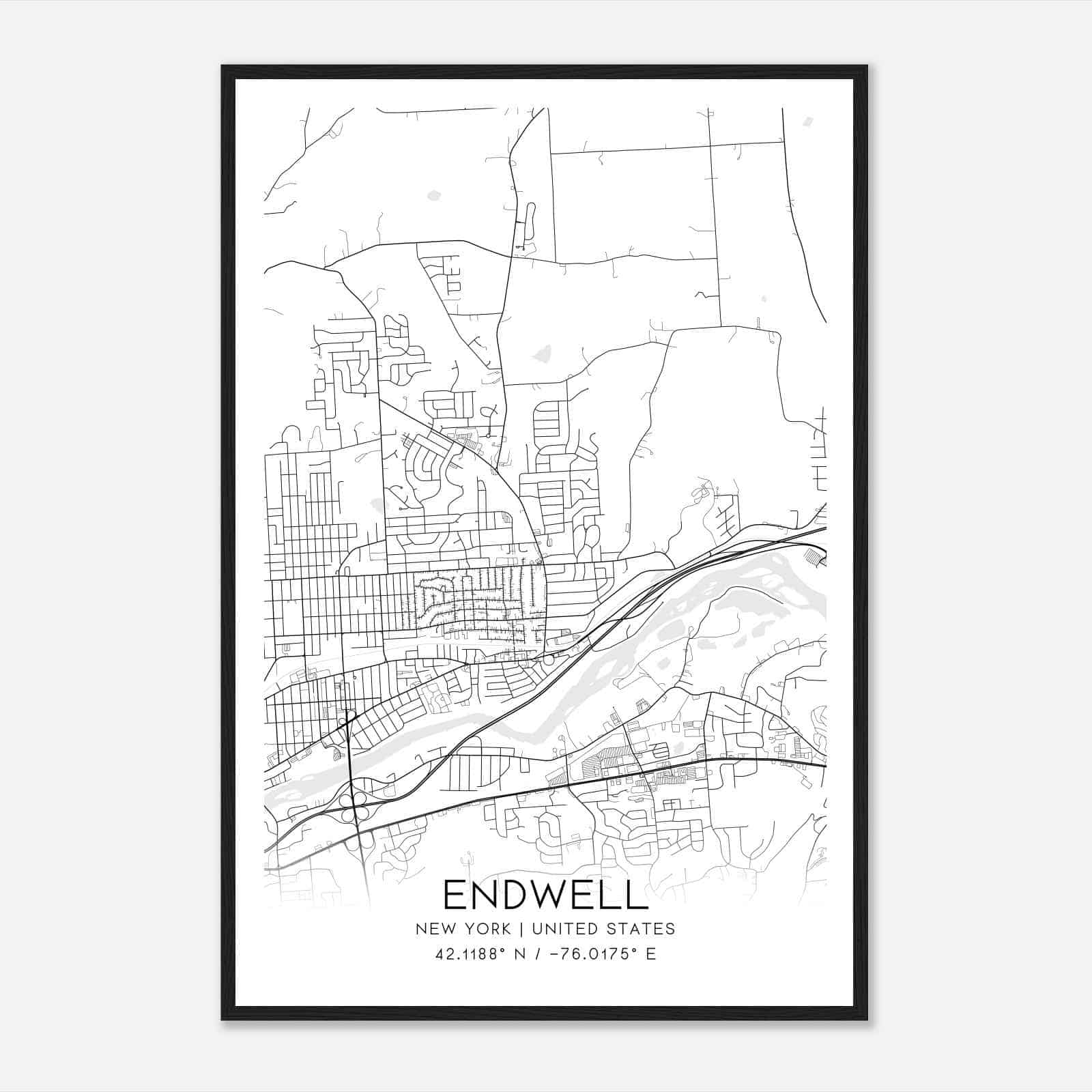 Endwell New York Map Poster, Modern Home Decor Wall Art Print