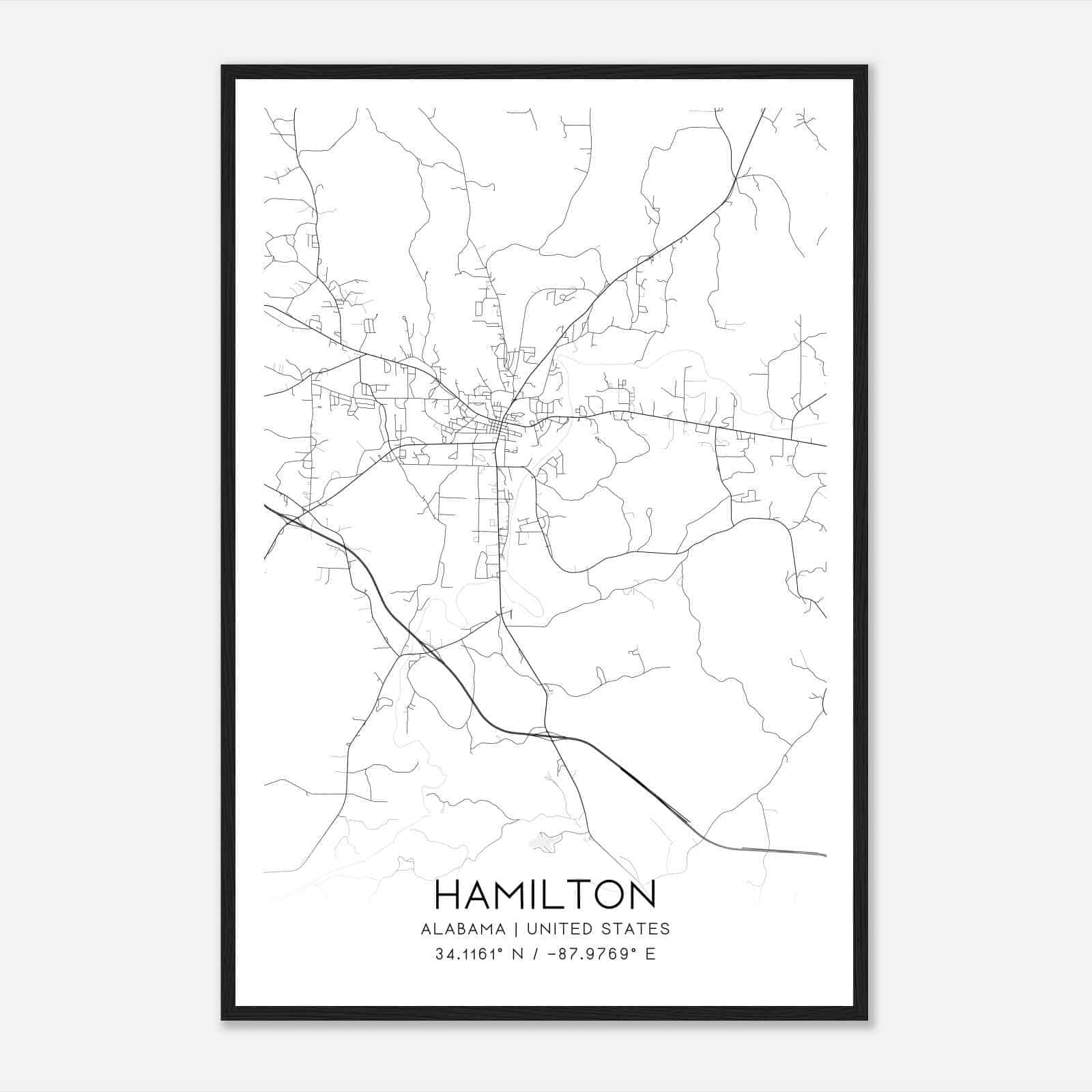 Hamilton Alabama Map Poster, Modern Home Decor Wall Art Print