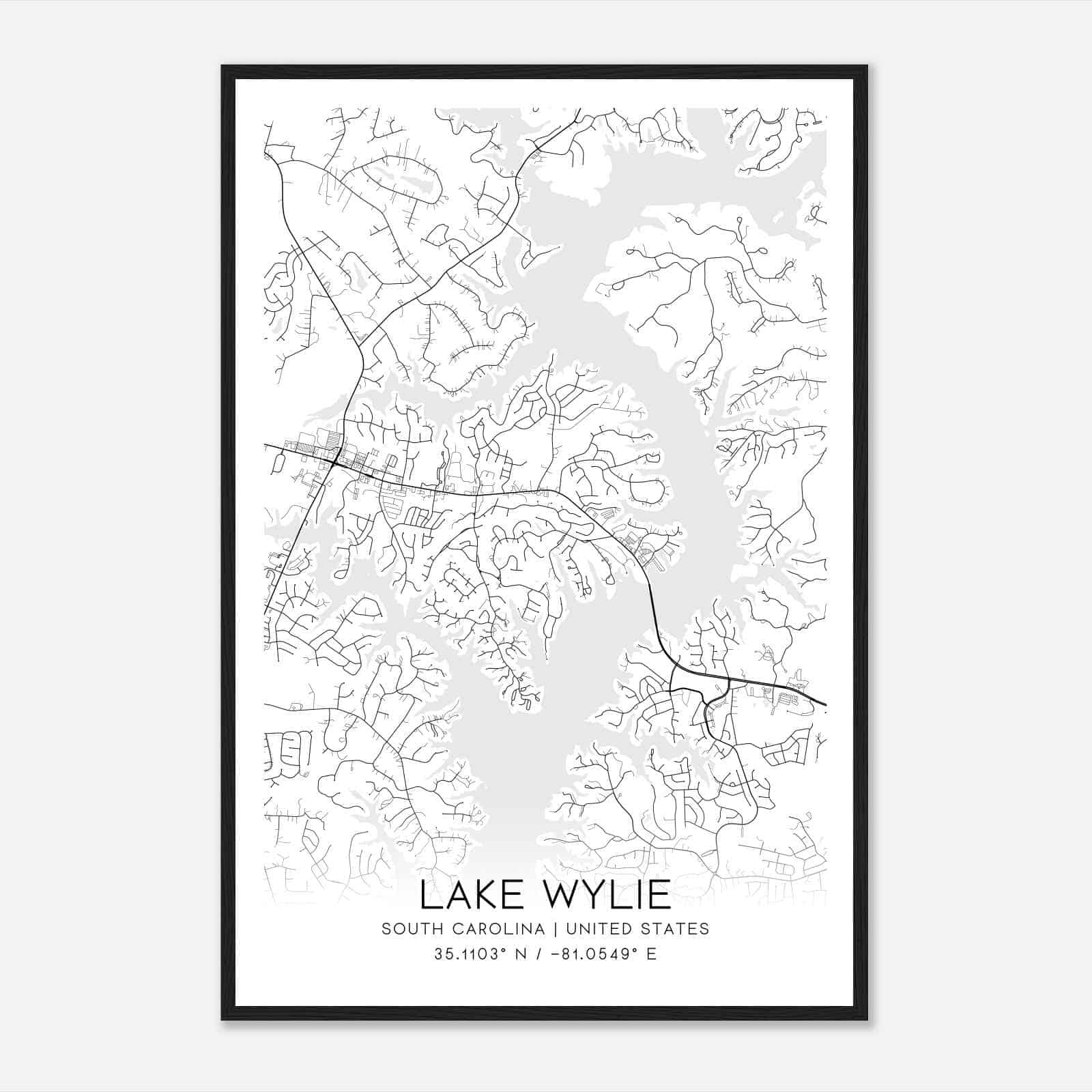 Lake Wylie South Carolina Map Poster, Modern Home Decor Wall Art Print