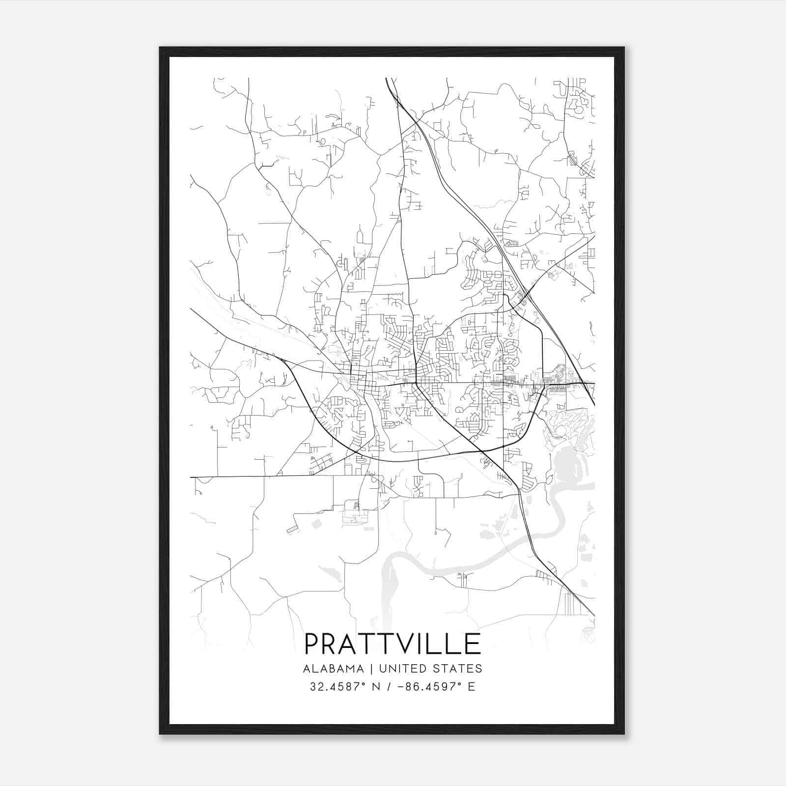 Prattville Alabama Map Poster, Modern Home Decor Wall Art Print