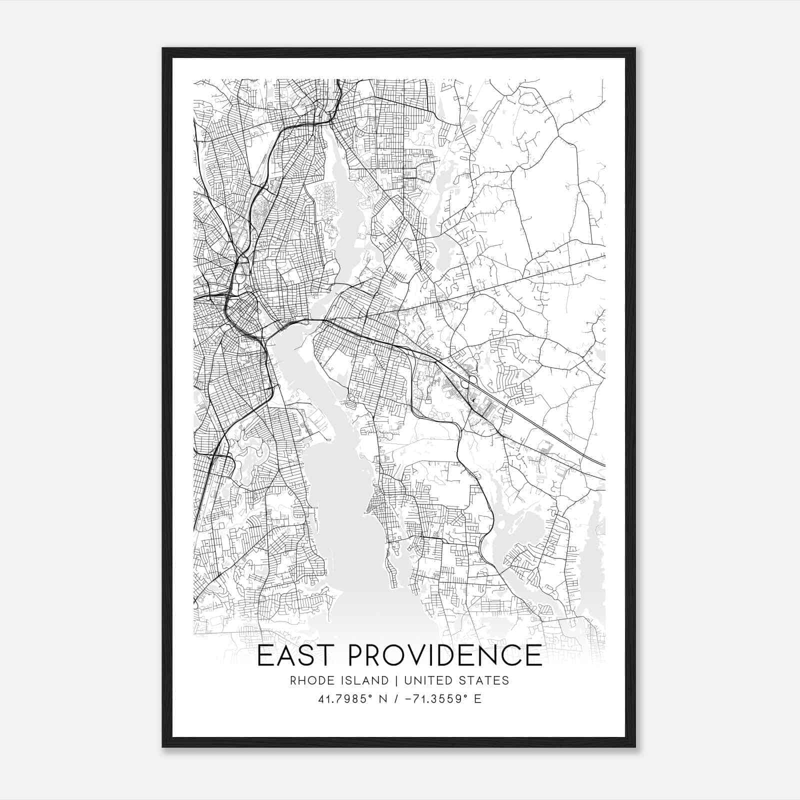 East Providence Rhode Island Map Poster, Modern Home Decor Wall Art Print