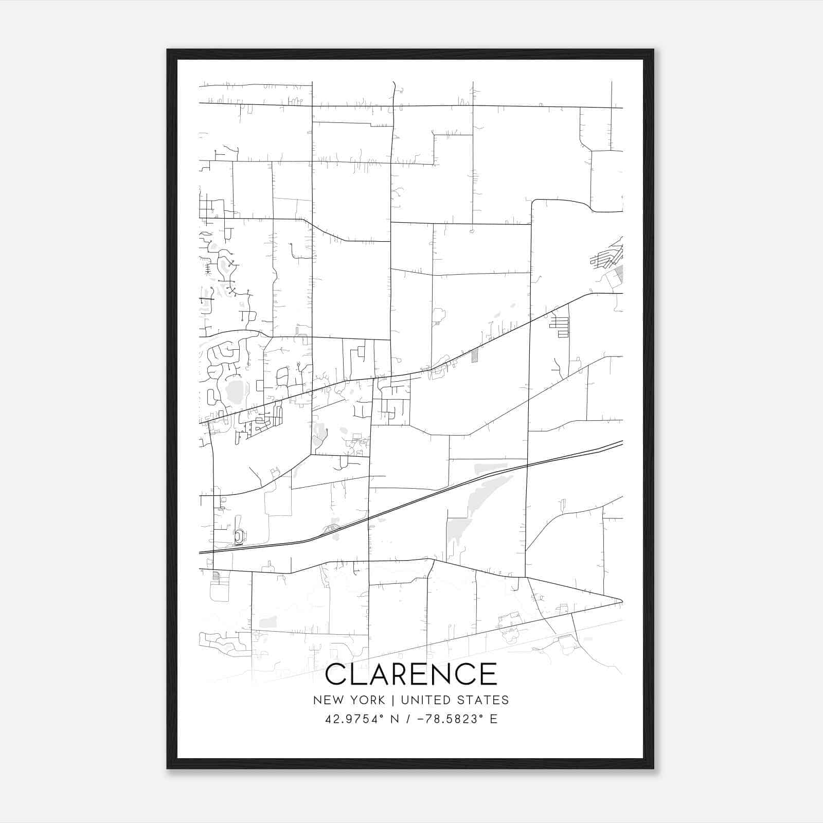 Clarence New York Map Poster, Modern Home Decor Wall Art Print