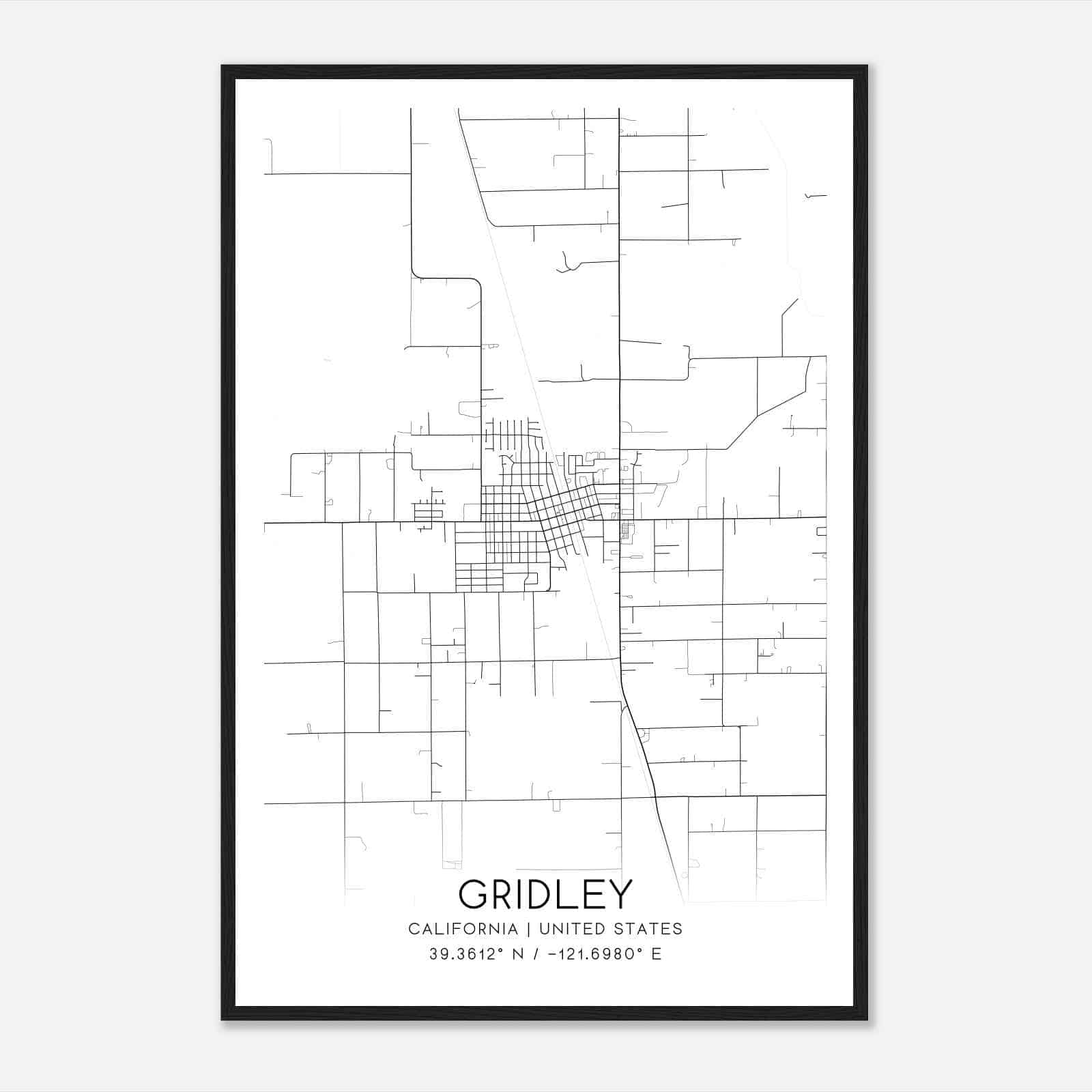 Gridley California Map Poster, Modern Home Decor Wall Art Print