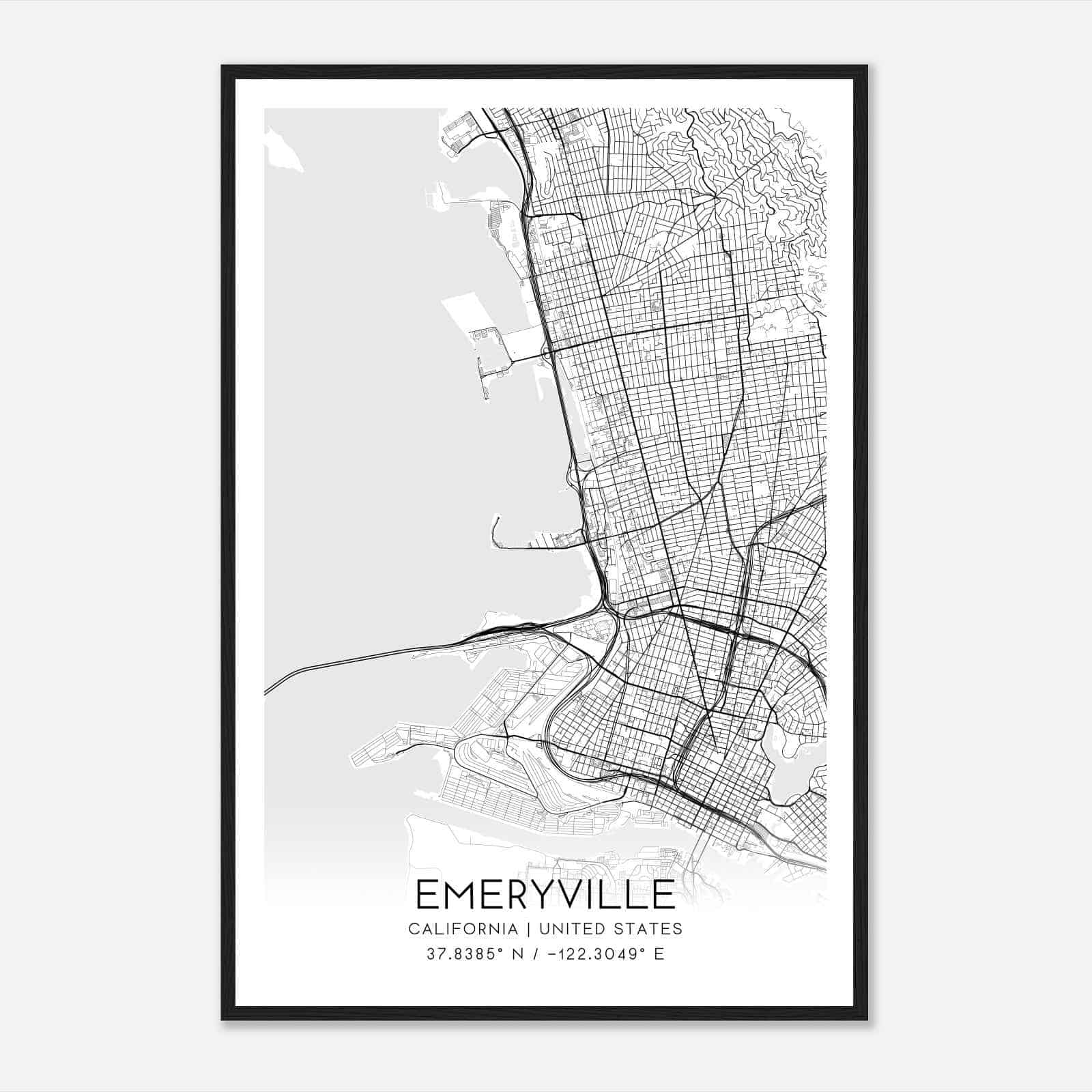 Emeryville California Map Poster, Modern Home Decor Wall Art Print