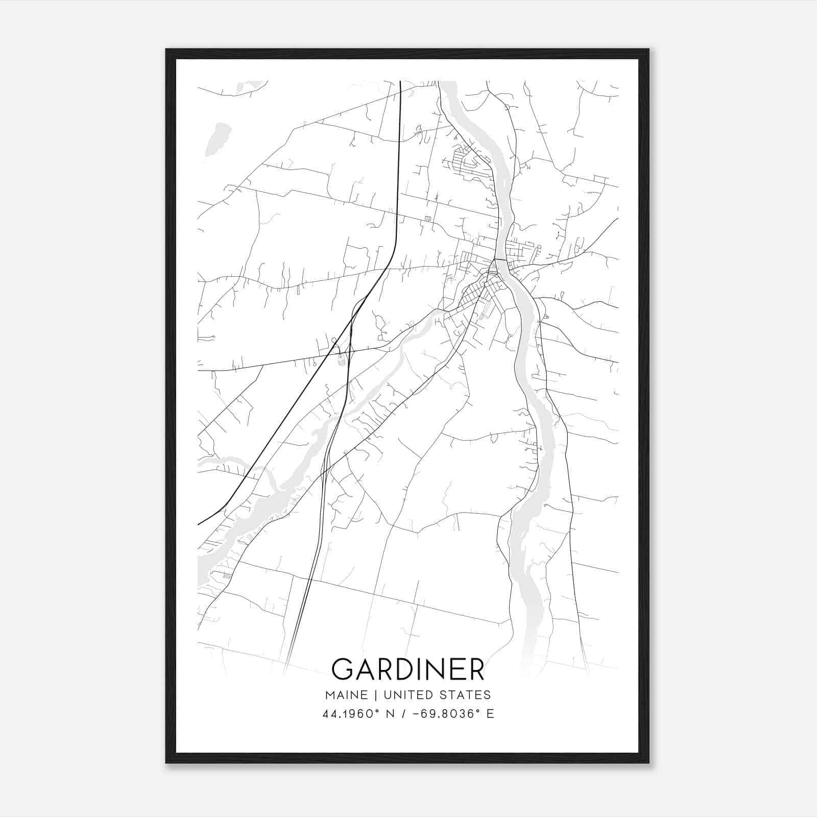 Gardiner Maine Map Poster, Modern Home Decor Wall Art Print